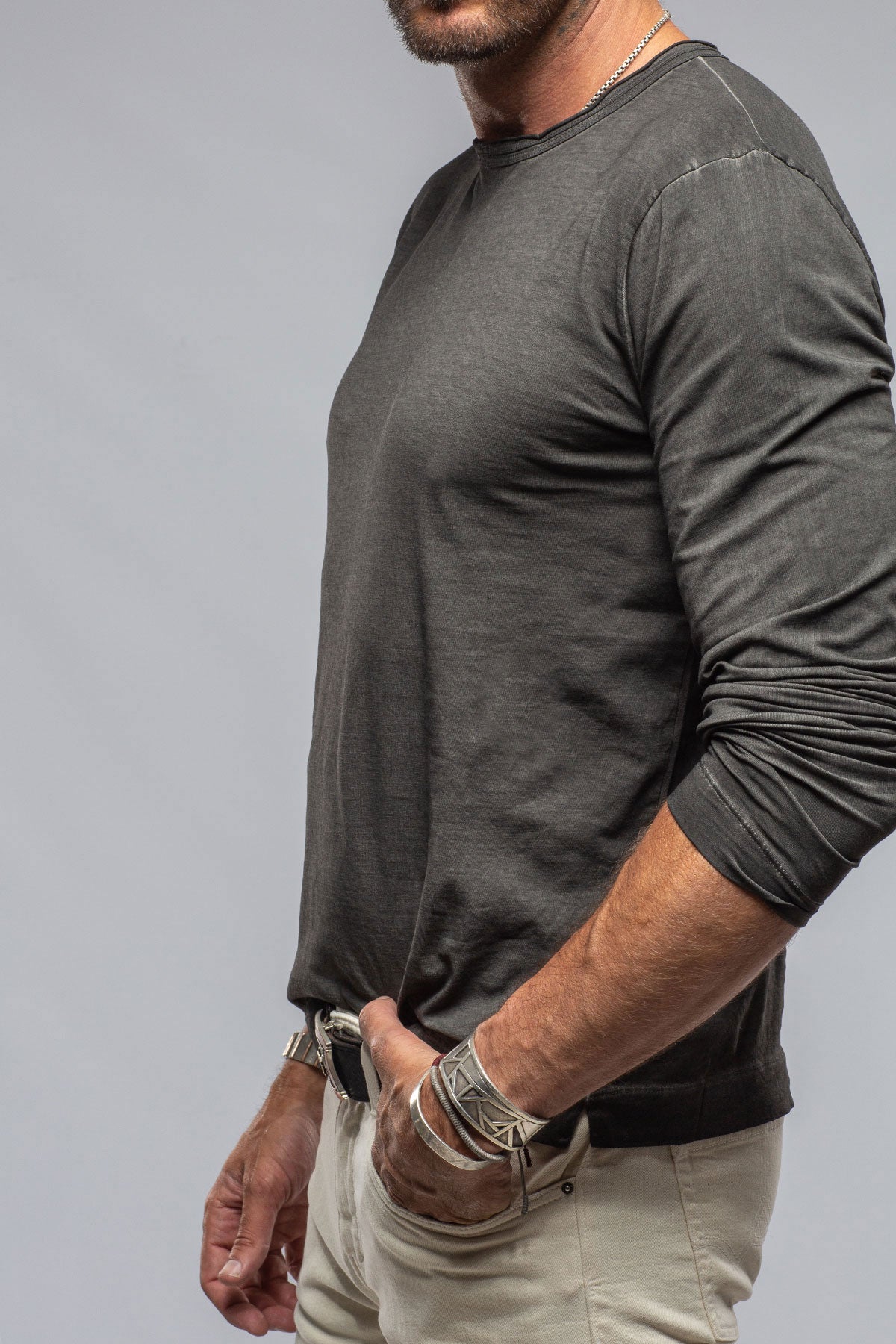 Kayo L/S Crew in Charcoal | Mens - Shirts - T-Shirts | Gimo's Cotton