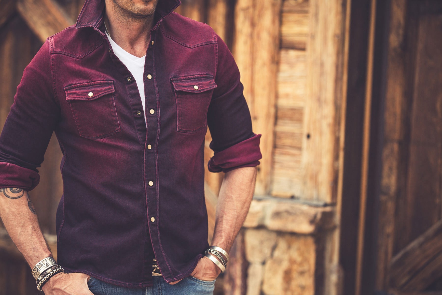 Roper Over-Dyed Western Snap Shirt In Bordeaux