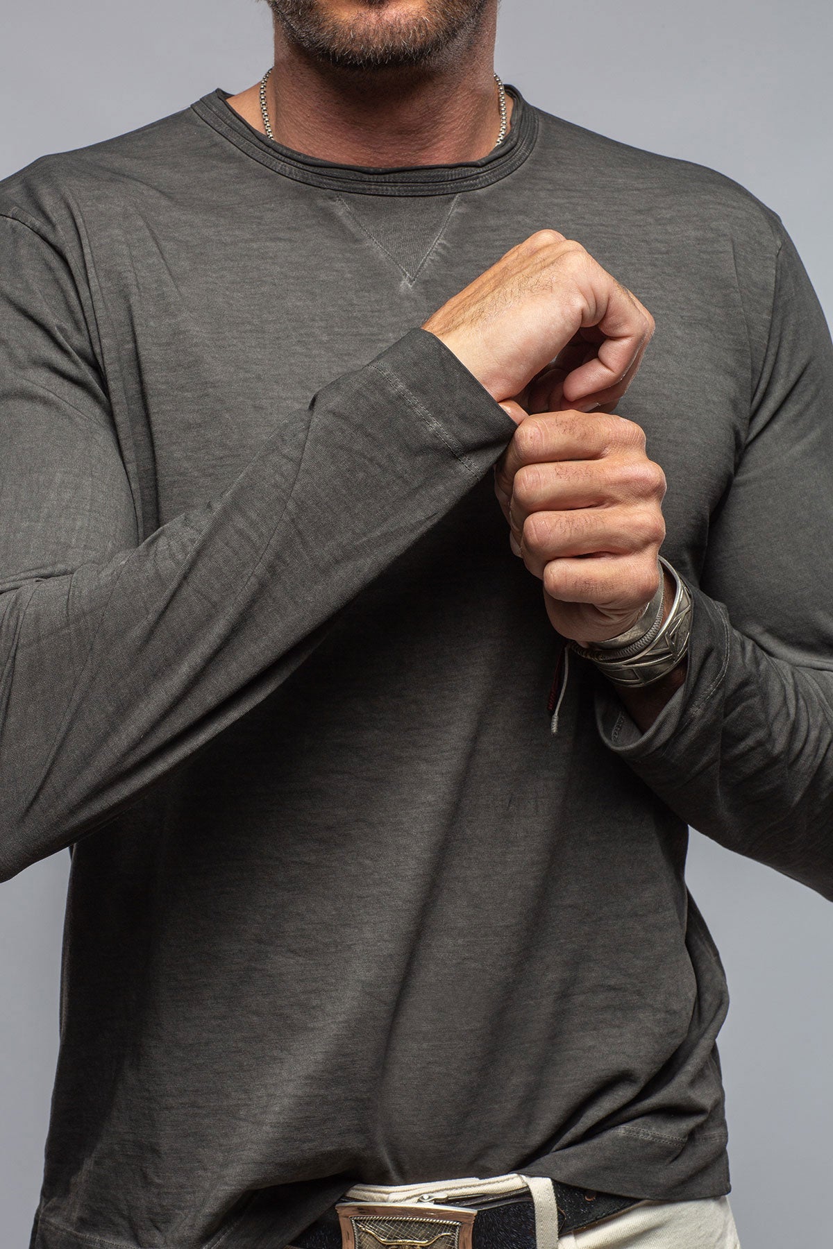 Kayo L/S Crew in Charcoal | Mens - Shirts - T-Shirts | Gimo's Cotton