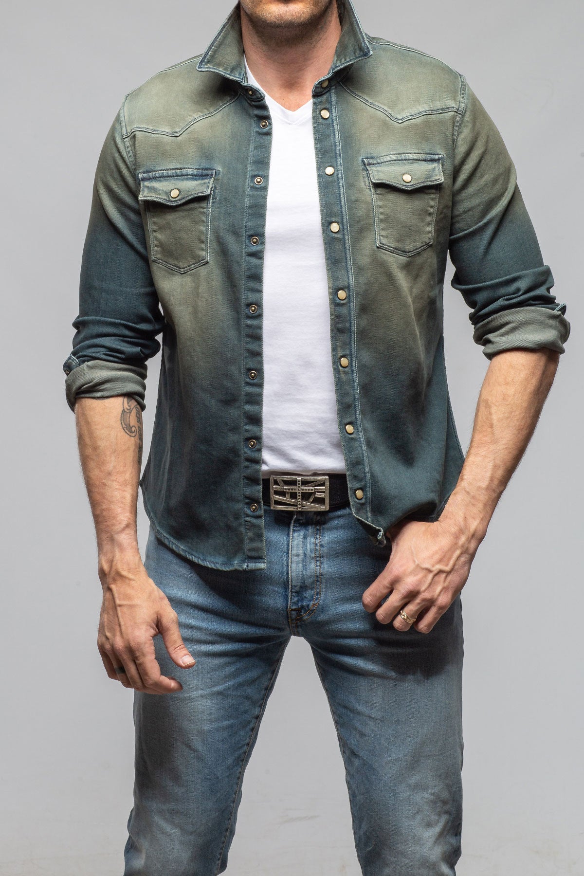 Roper Over-Dyed Western Snap Shirt In Cactus