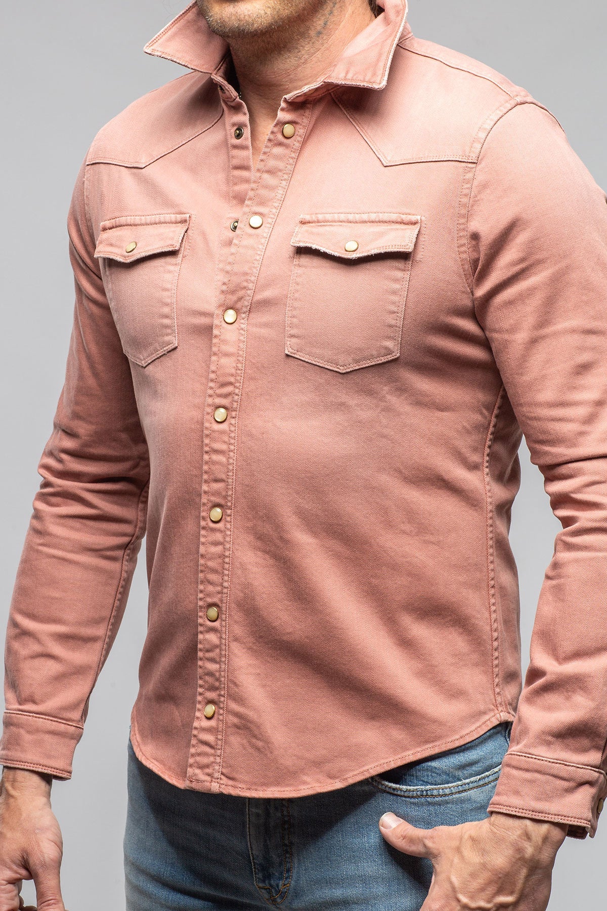 Ranger Colored Denim Snap Shirt In Terracotta