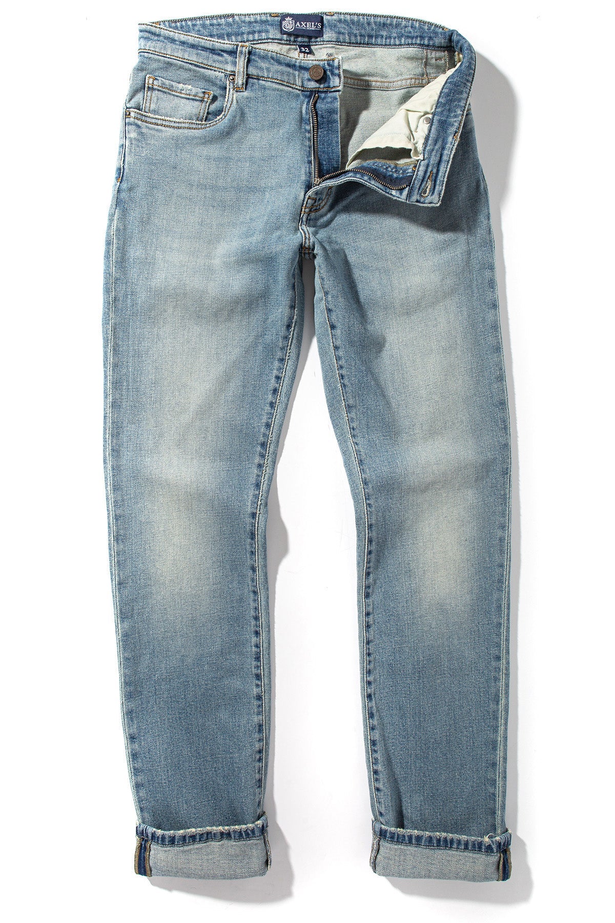 Kingman Denim In Light Wash Gold Stitch