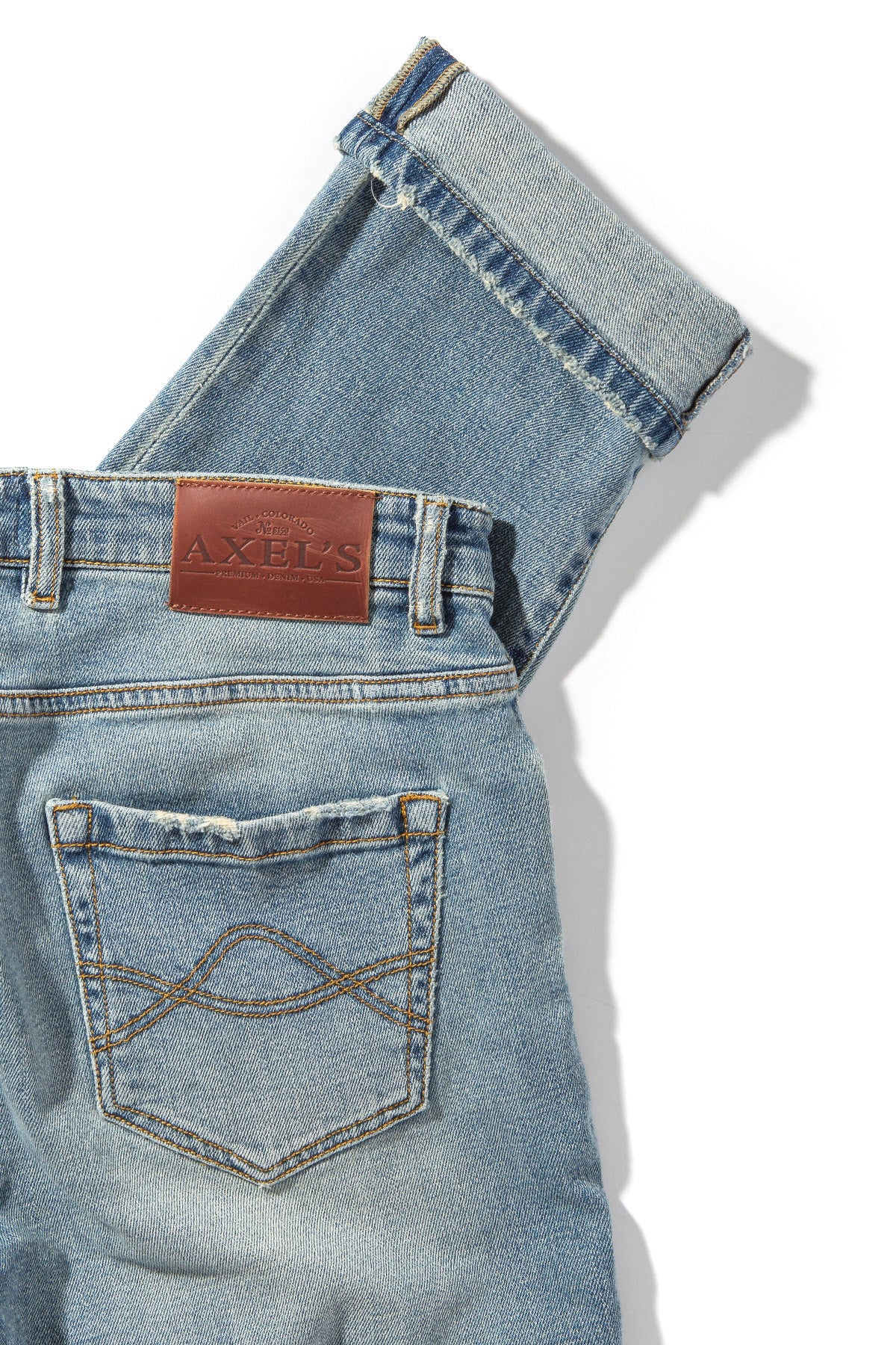Kingman Denim In Light Wash Gold Stitch