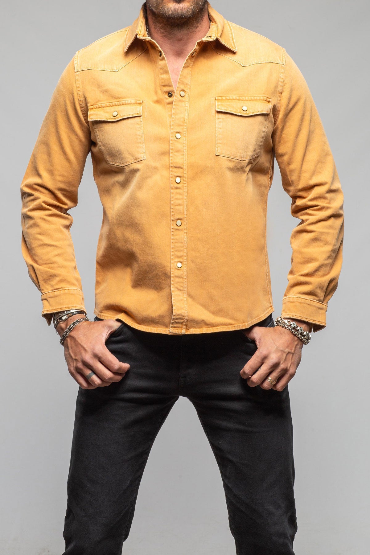 Ranger Colored Denim Snap Shirt In Melone - AXEL'S