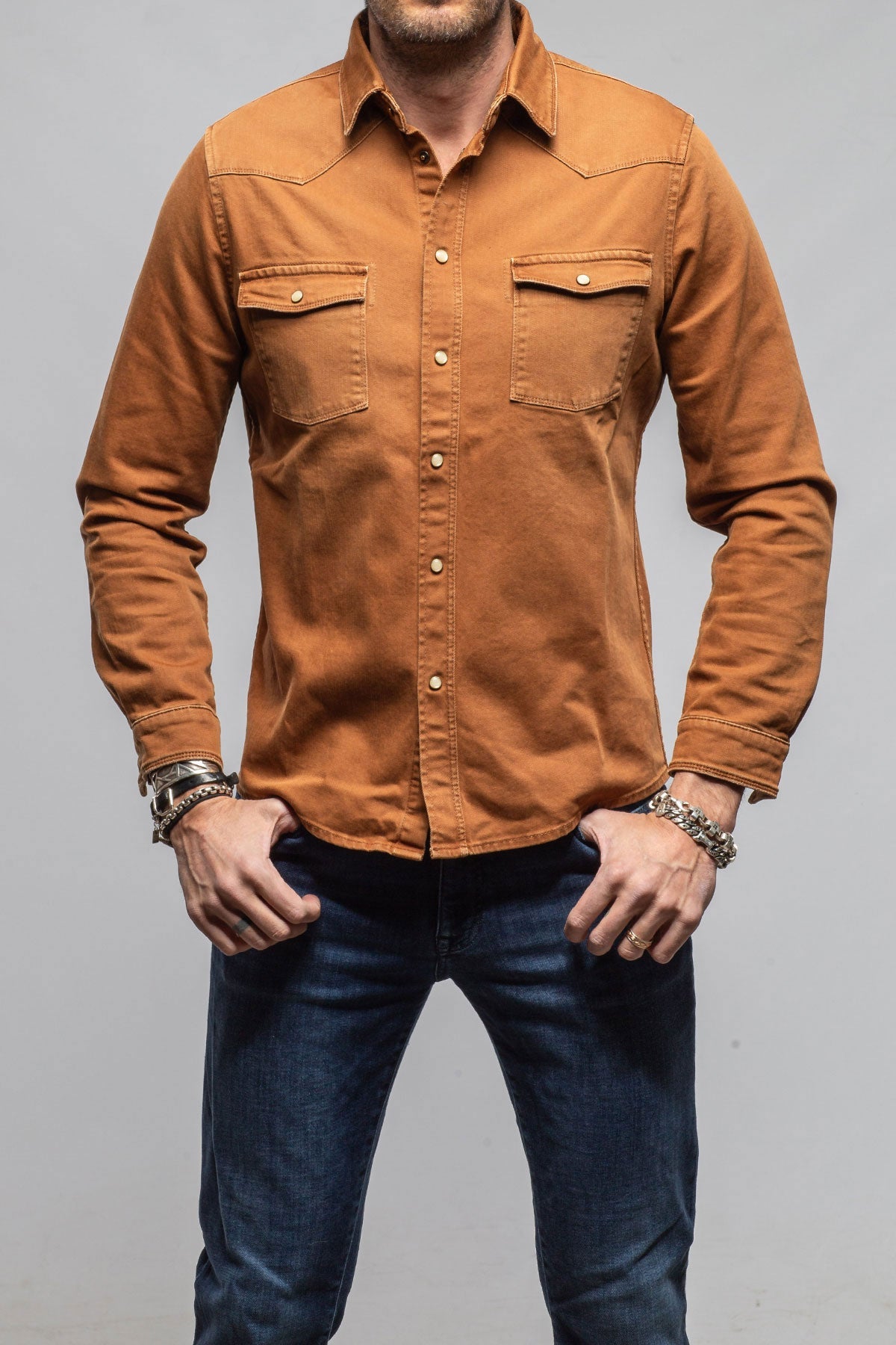 Ranger Colored Denim Snap Shirt In Ruggine