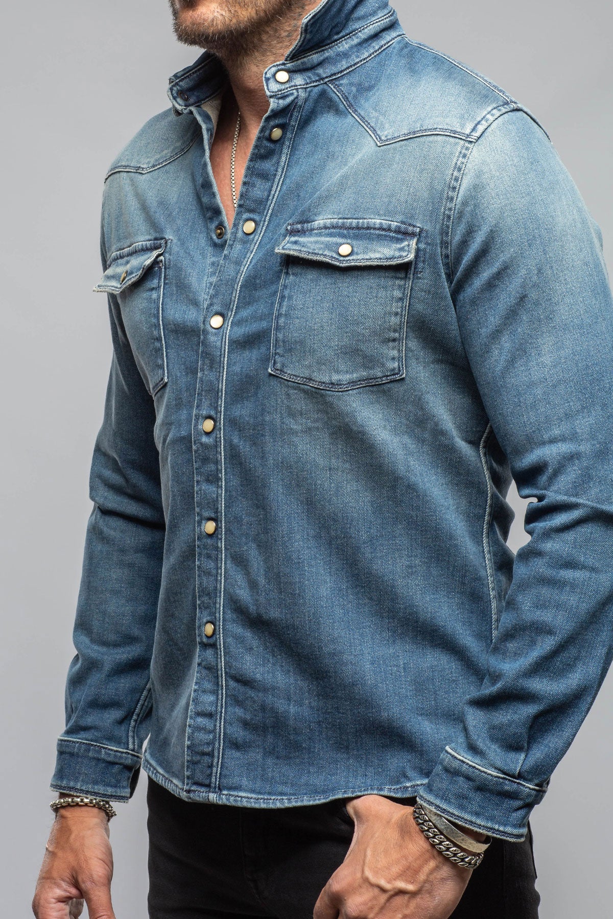 Roper Over-Dyed Western Snap Shirt In Mid Blue