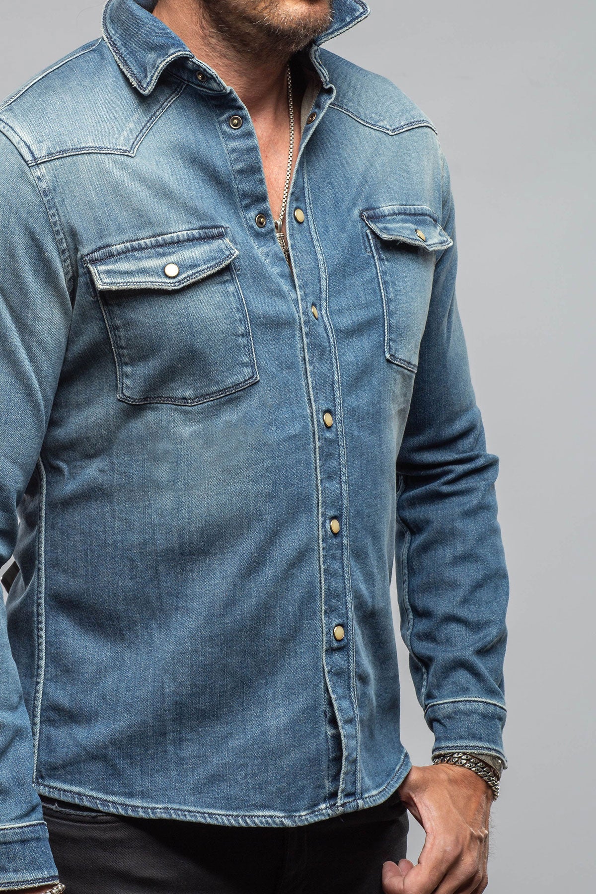 Roper Over-Dyed Western Snap Shirt In Mid Blue