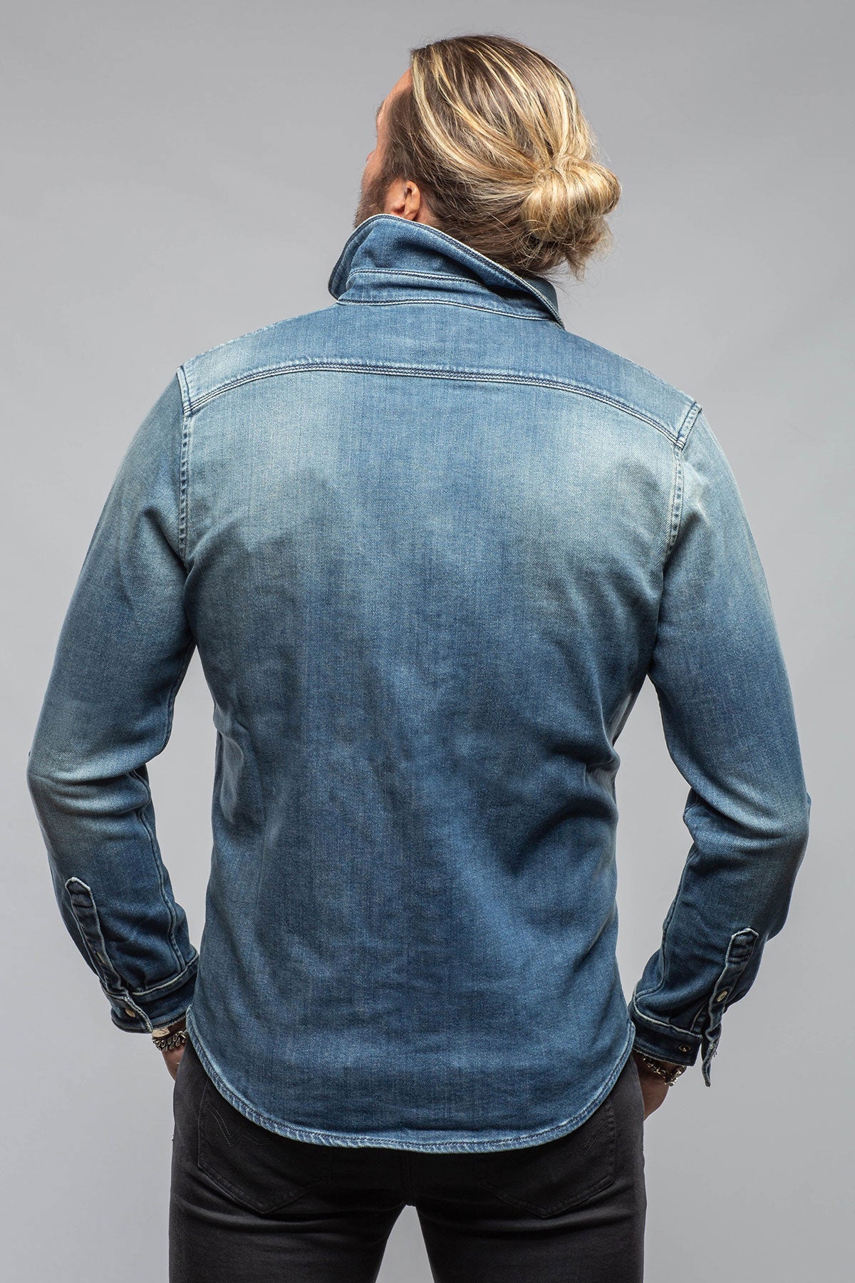 Roper Over-Dyed Western Snap Shirt In Mid Blue
