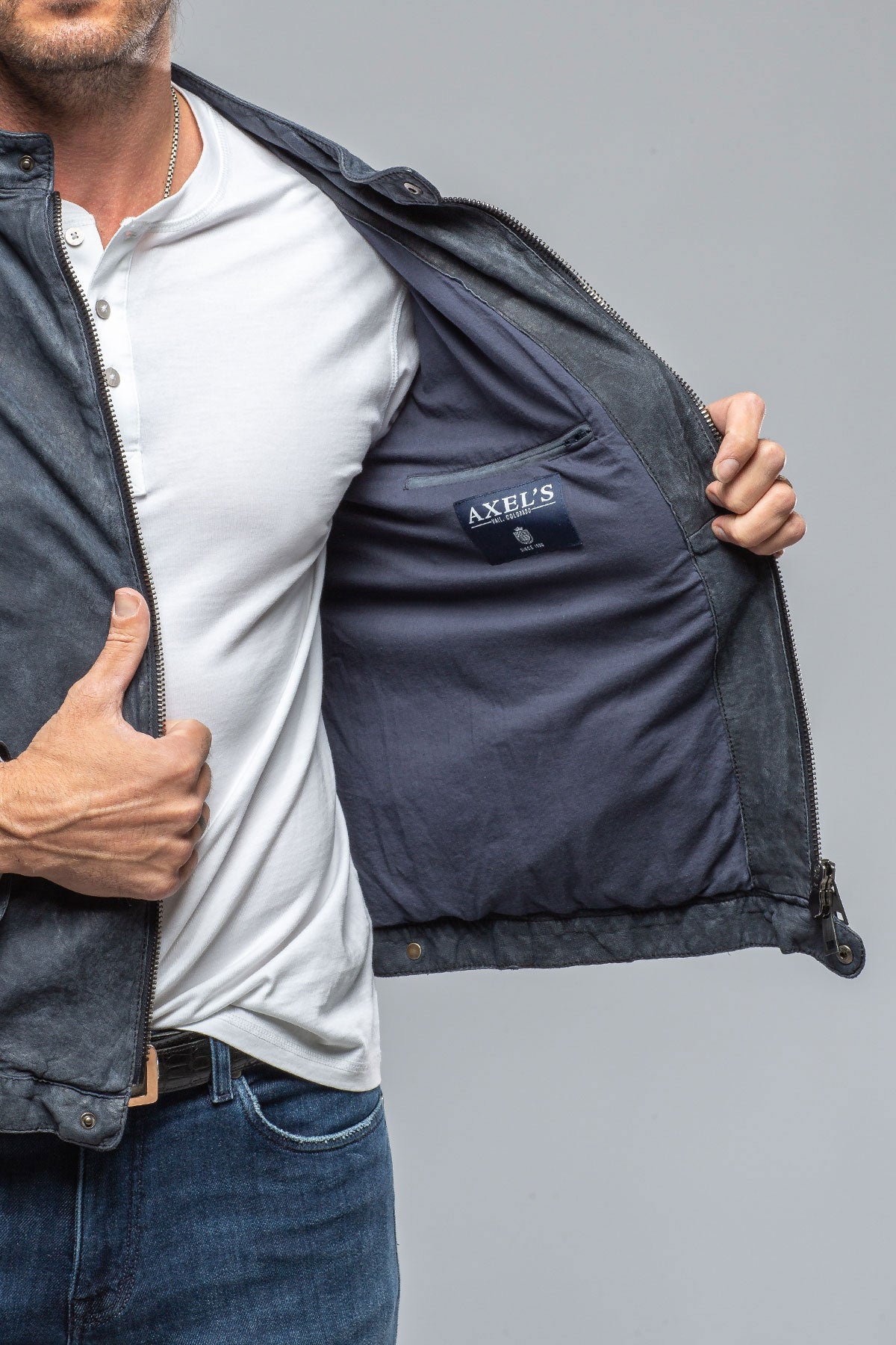 Cherto Waxed Moto In Navy | Mens - Outerwear - Leather | Gimo's