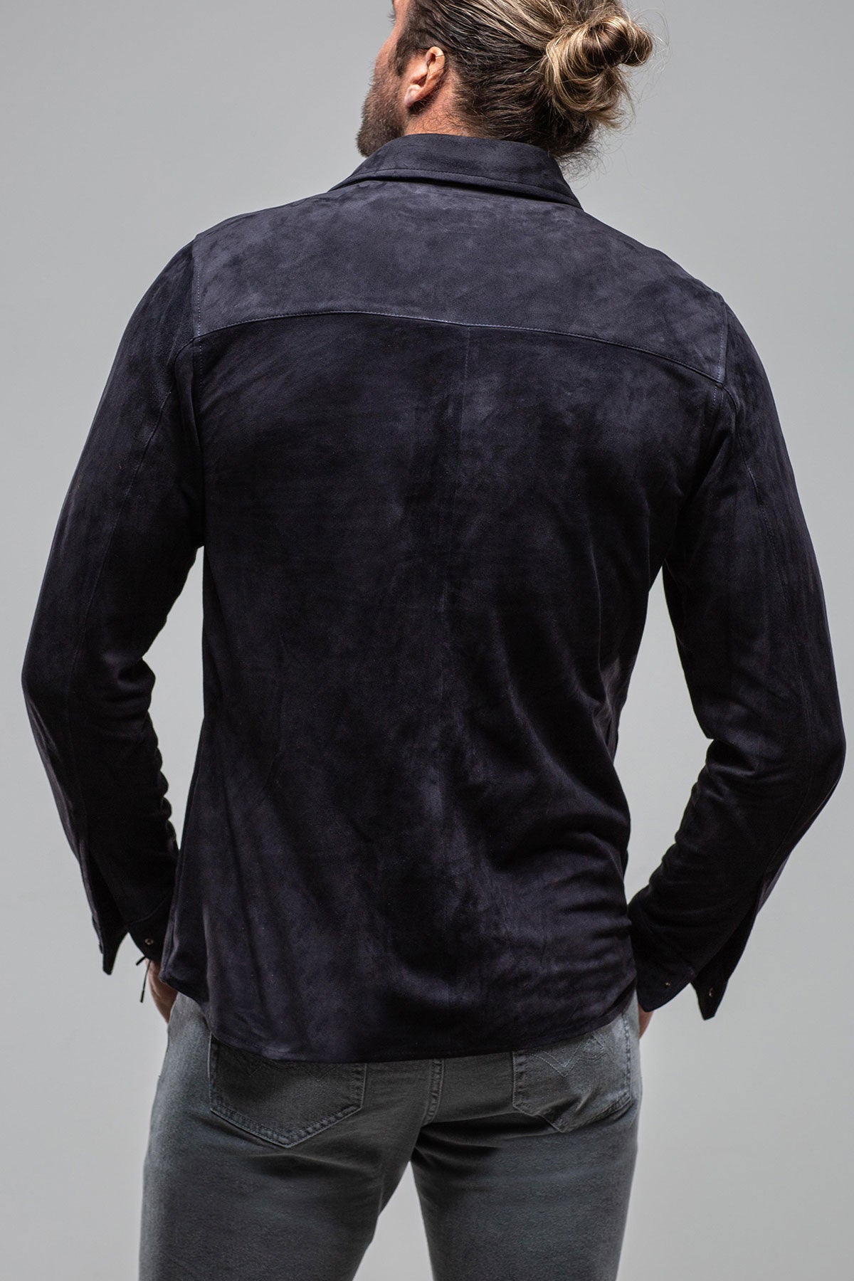 AjMone | Barron Suede Shirt in Navy | Mens - Outerwear - Leather