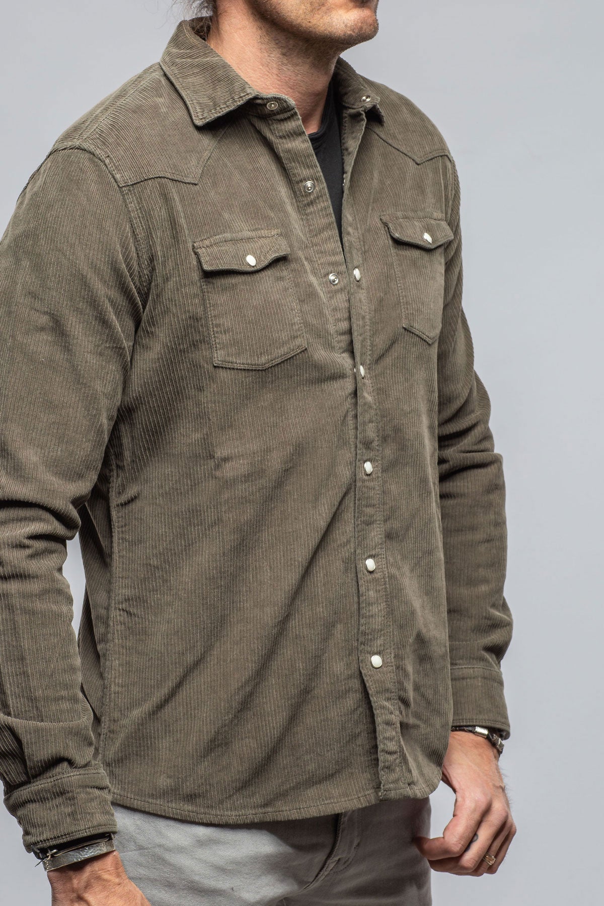 Brooks Corduroy Snap Shirt In Army | Mens - Snap Shirts | Axel's Premium Denim