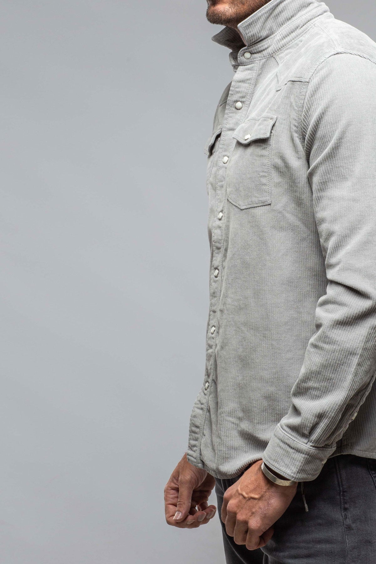 Axel's Premium Denim | Brooks Corduroy Snap Shirt In Cenere | Mens - Snap Shirts