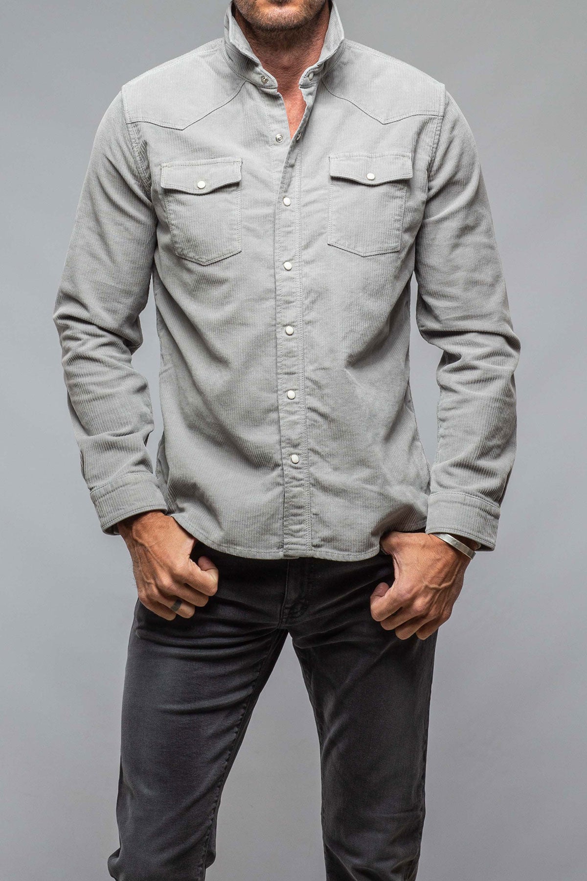 Axel's Premium Denim | Brooks Corduroy Snap Shirt In Cenere | Mens - Snap Shirts