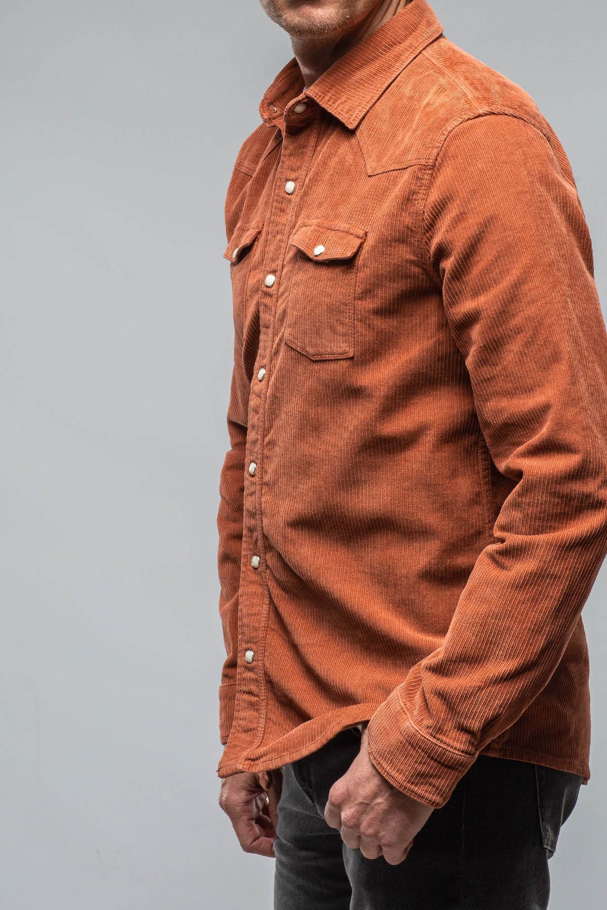 Axel's Premium Denim | Brooks Corduroy Snap Shirt In Coccio | Mens - Snap Shirts