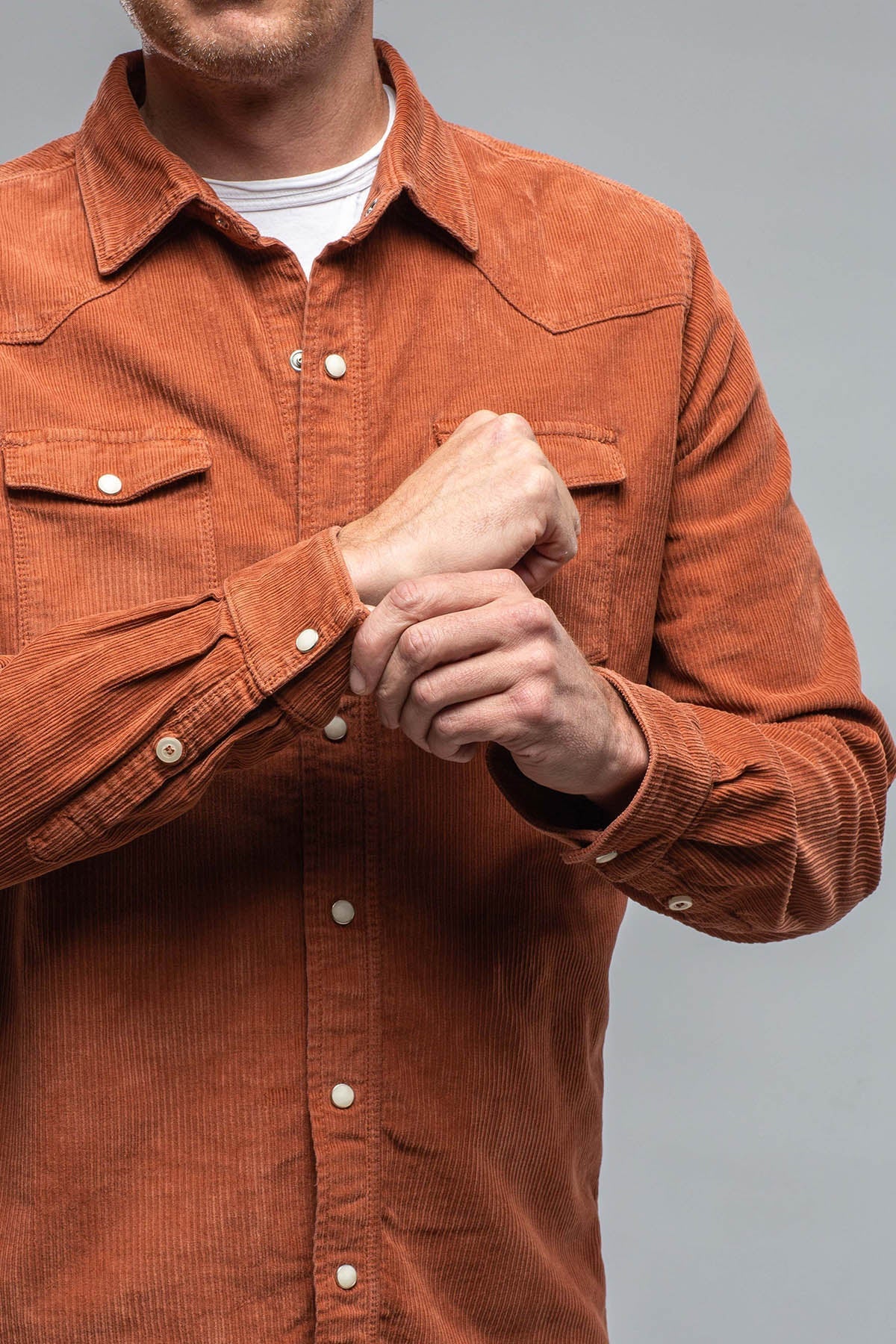 Axel's Premium Denim | Brooks Corduroy Snap Shirt In Coccio | Mens - Snap Shirts