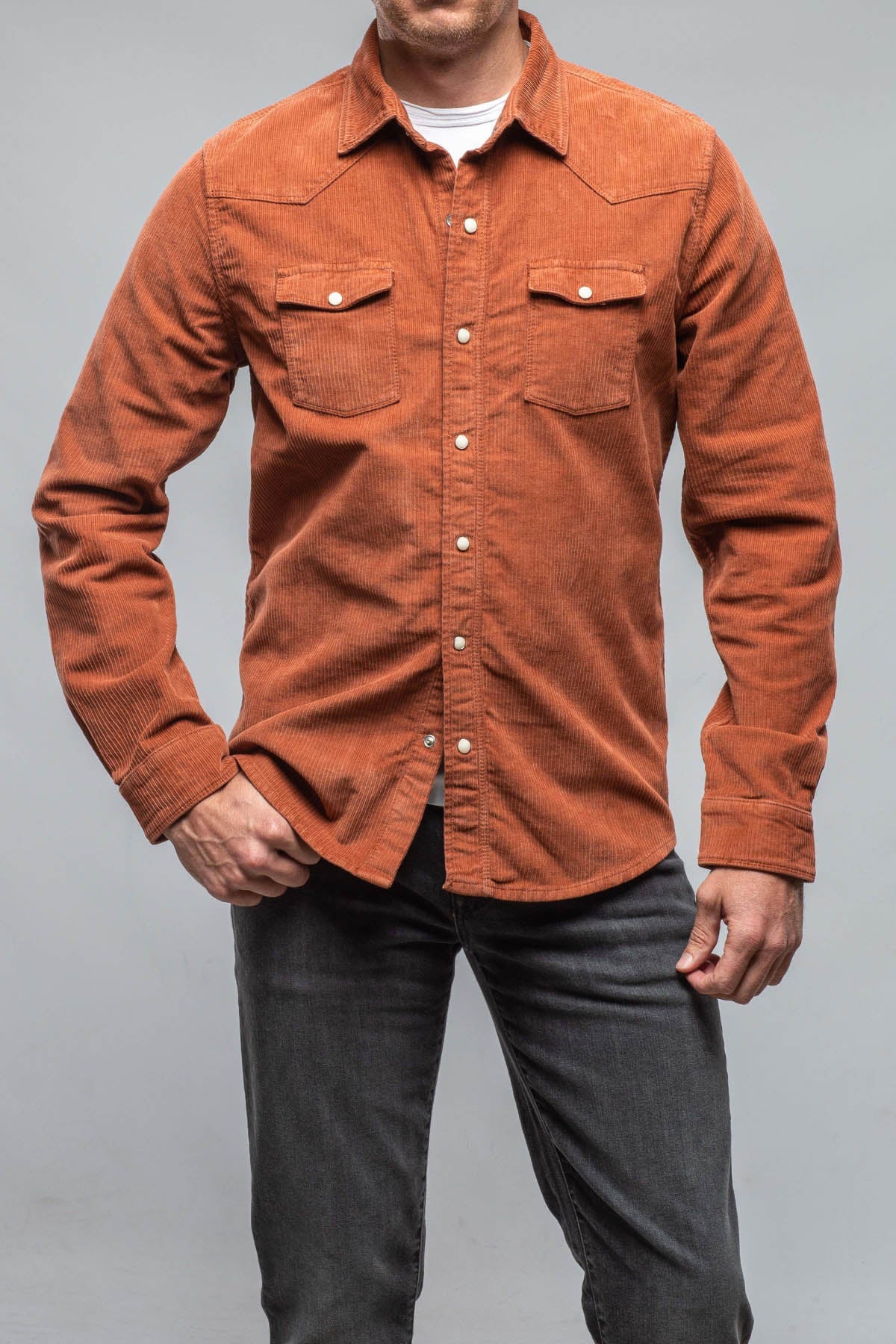 Axel's Premium Denim | Brooks Corduroy Snap Shirt In Coccio | Mens - Snap Shirts