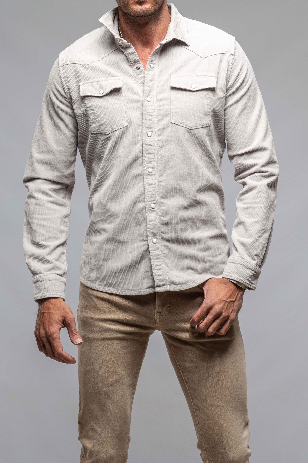 Axel's Premium Denim | Brooks Corduroy Snap Shirt In Sasso | Mens - Snap Shirts