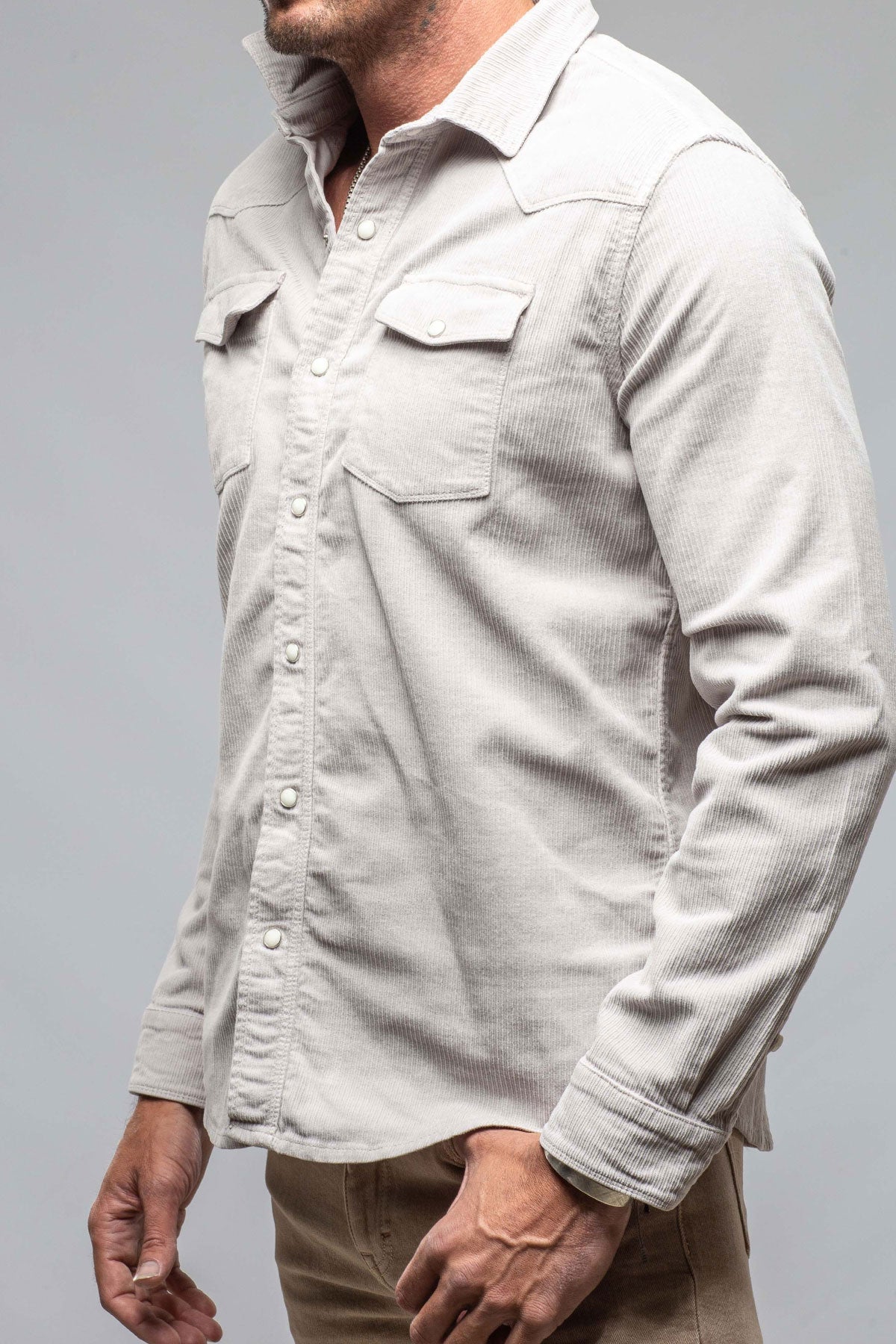 Axel's Premium Denim | Brooks Corduroy Snap Shirt In Sasso | Mens - Snap Shirts