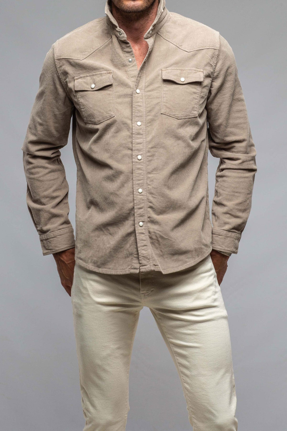 Axel's Premium Denim | Brooks Corduroy Snap Shirt In Tortora | Mens - Snap Shirts