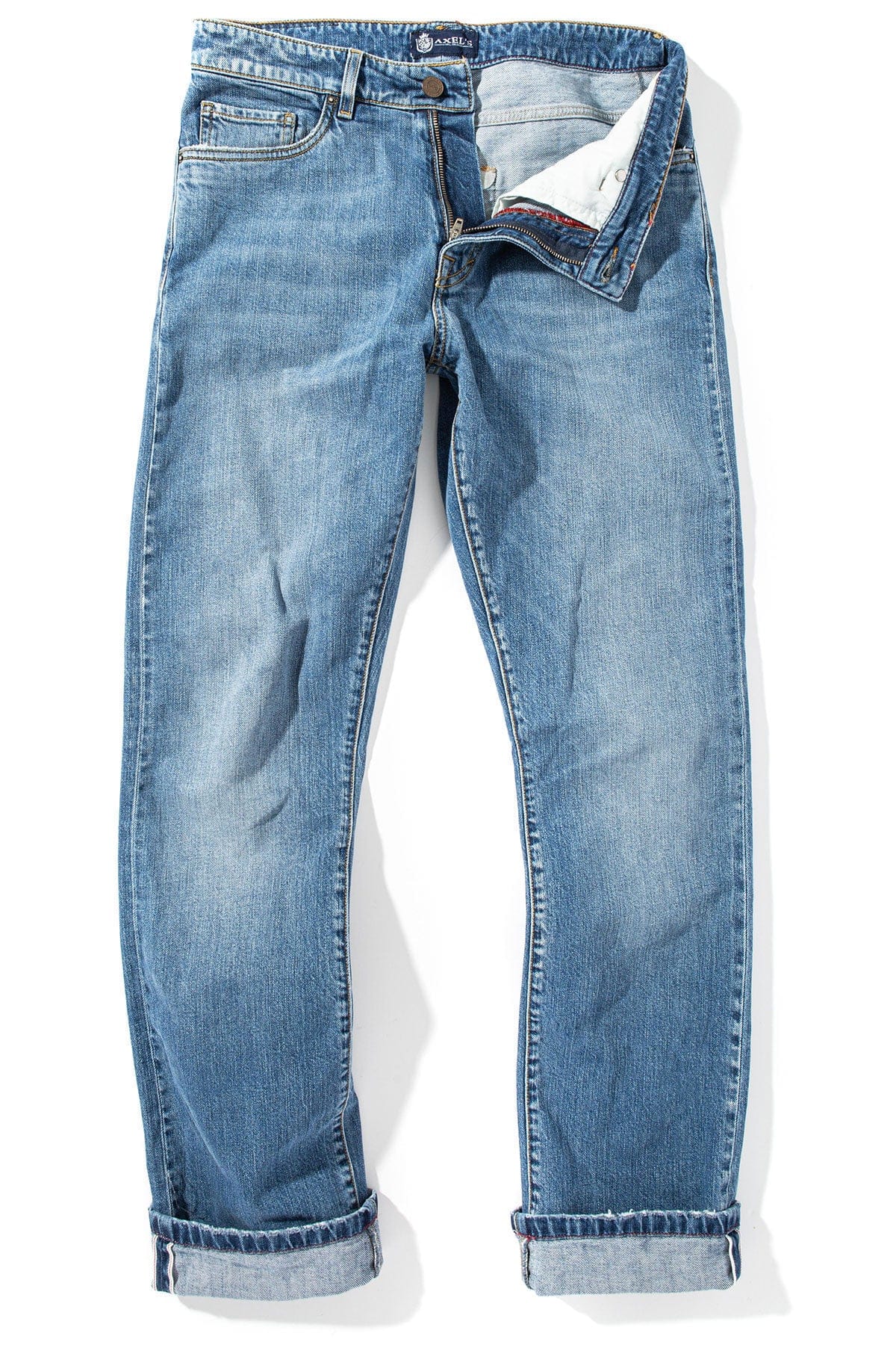 Callum Selvedge Straight Denim In Mid Blue - AXEL'S