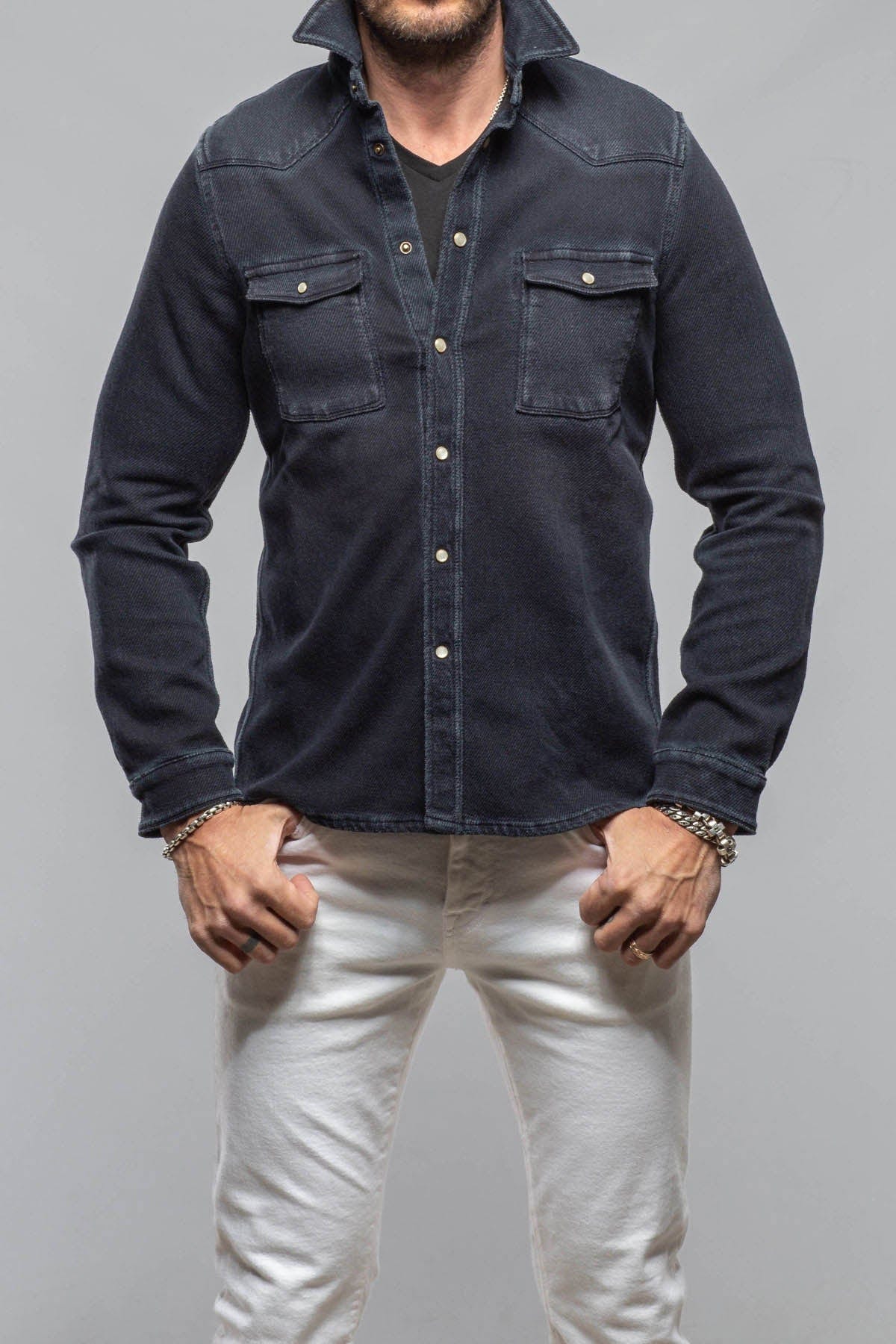 Cutter Knit Snap Shirt In Anthracite - AXEL'S