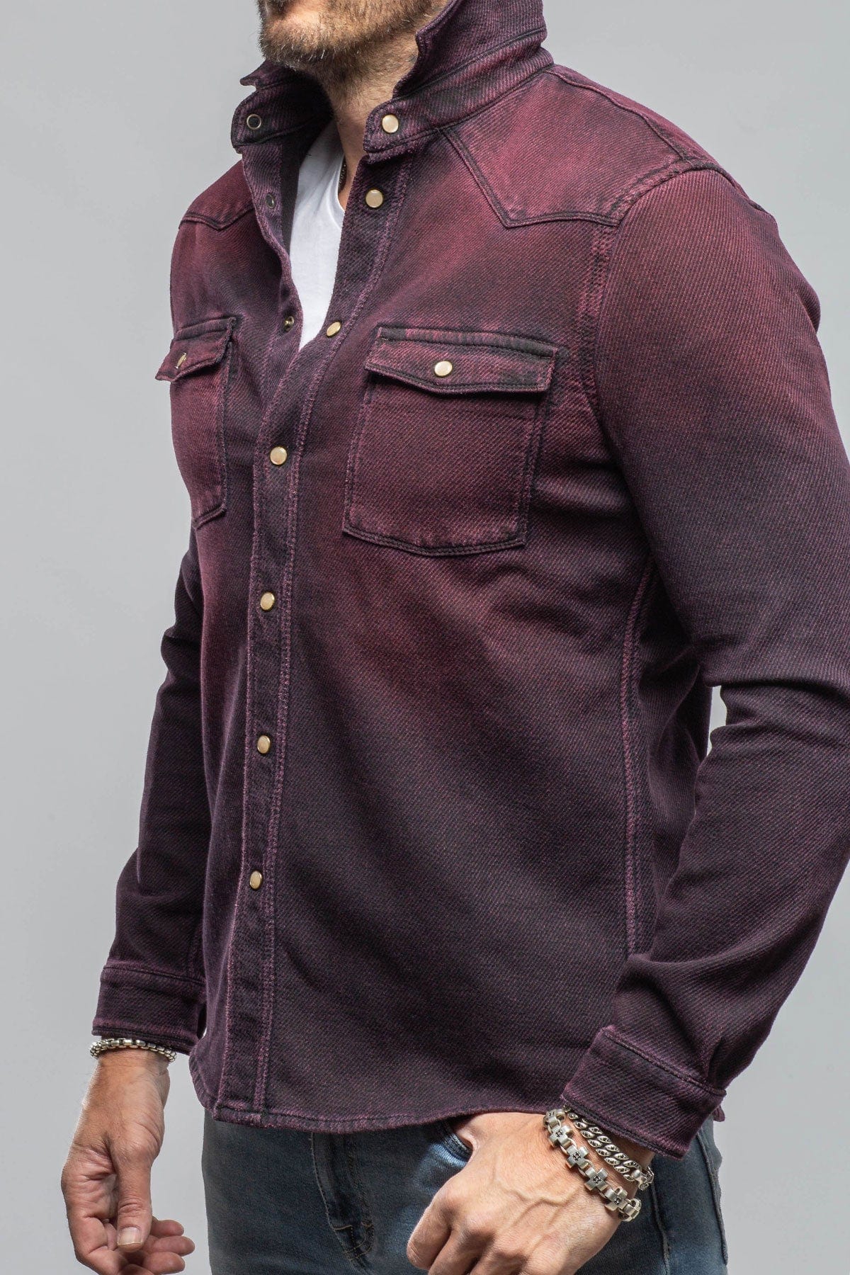 Cutter Knit Snap Shirt In Bordeaux - AXEL'S