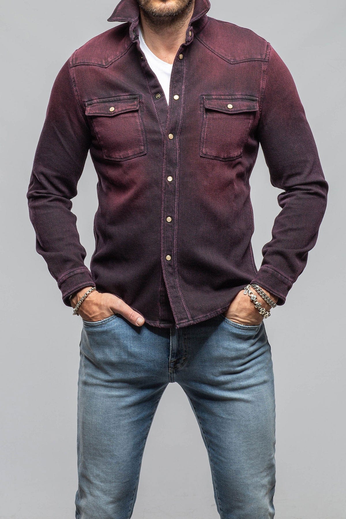 Cutter Knit Snap Shirt In Bordeaux - AXEL'S