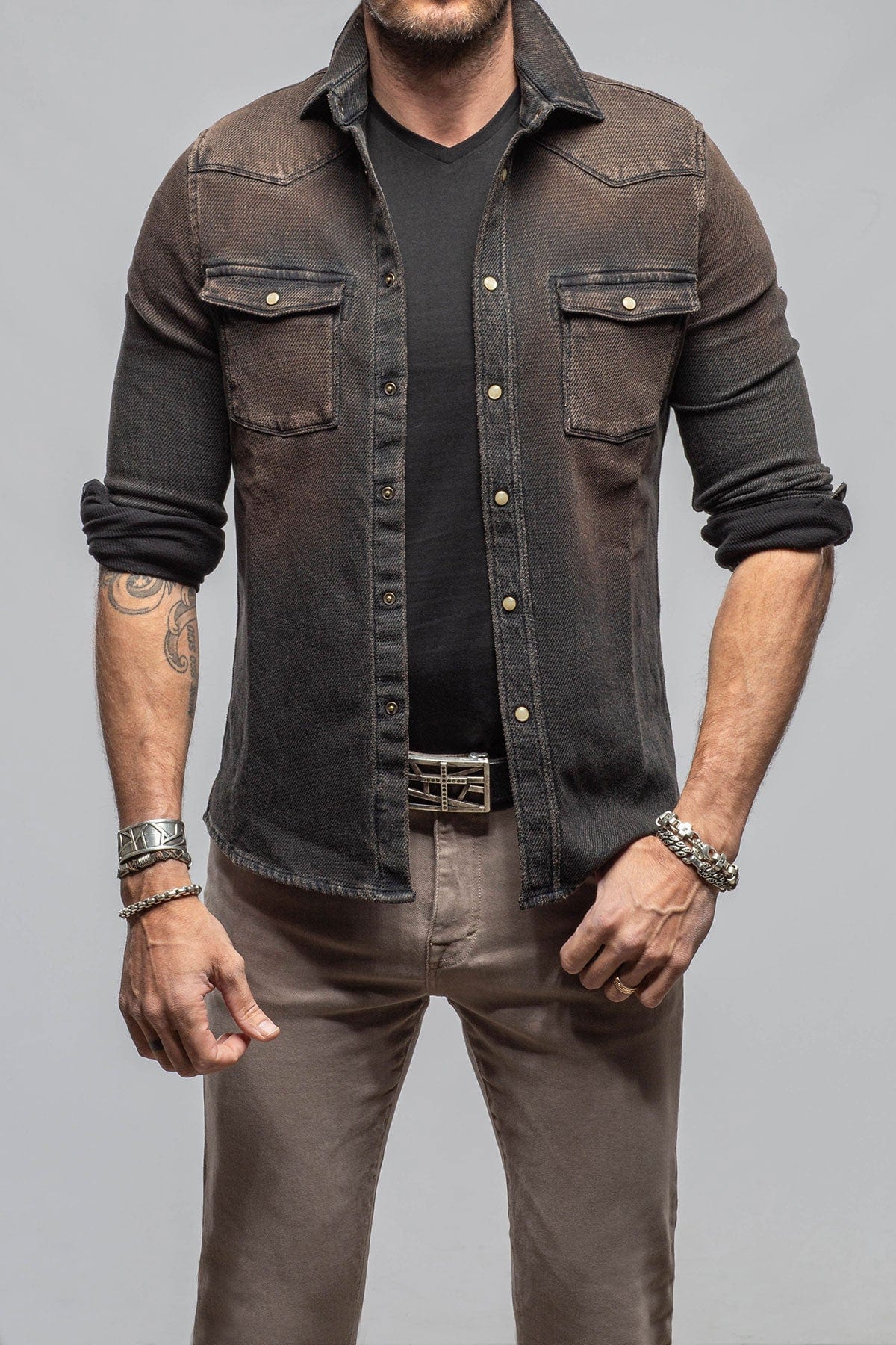 Cutter Knit Snap Shirt In Desert - AXEL'S