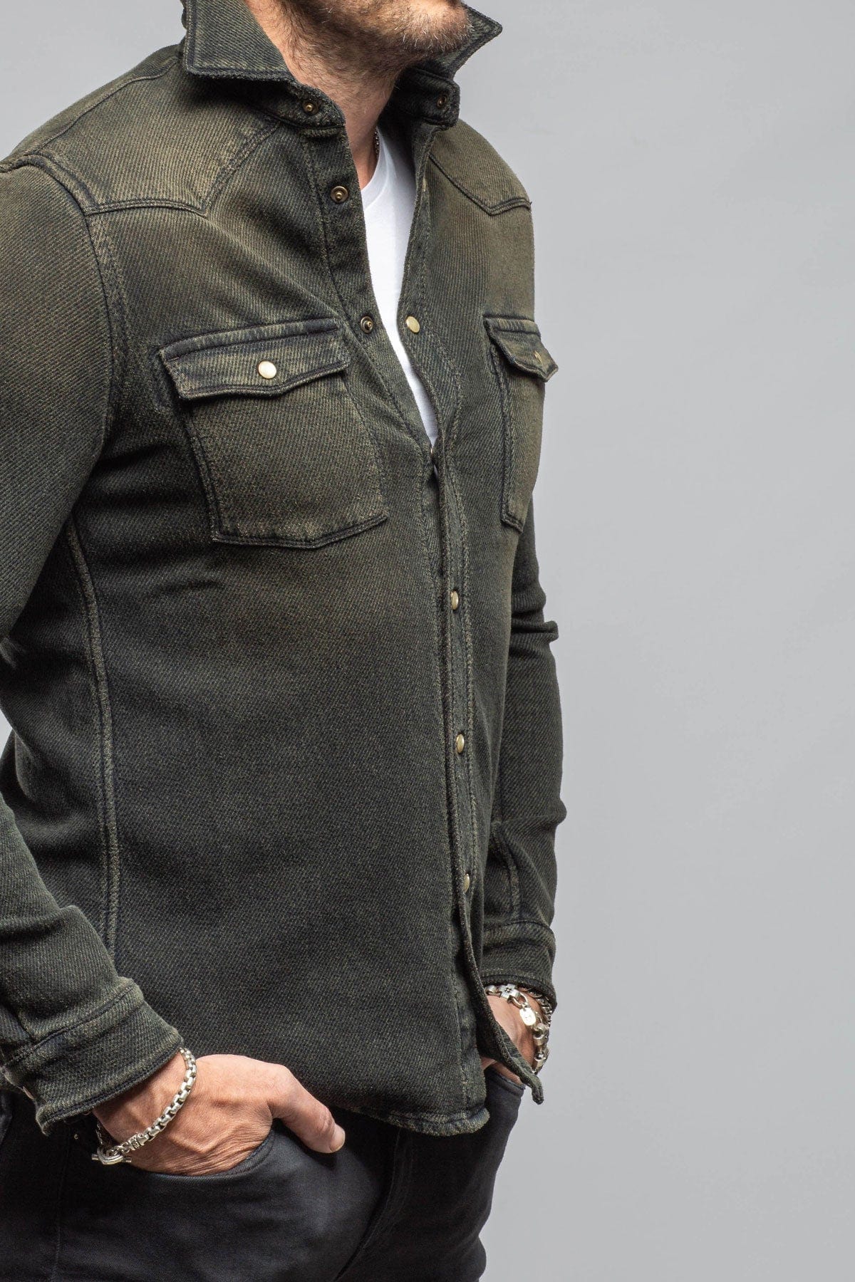Cutter Knit Snap Shirt In Iguana - AXEL'S