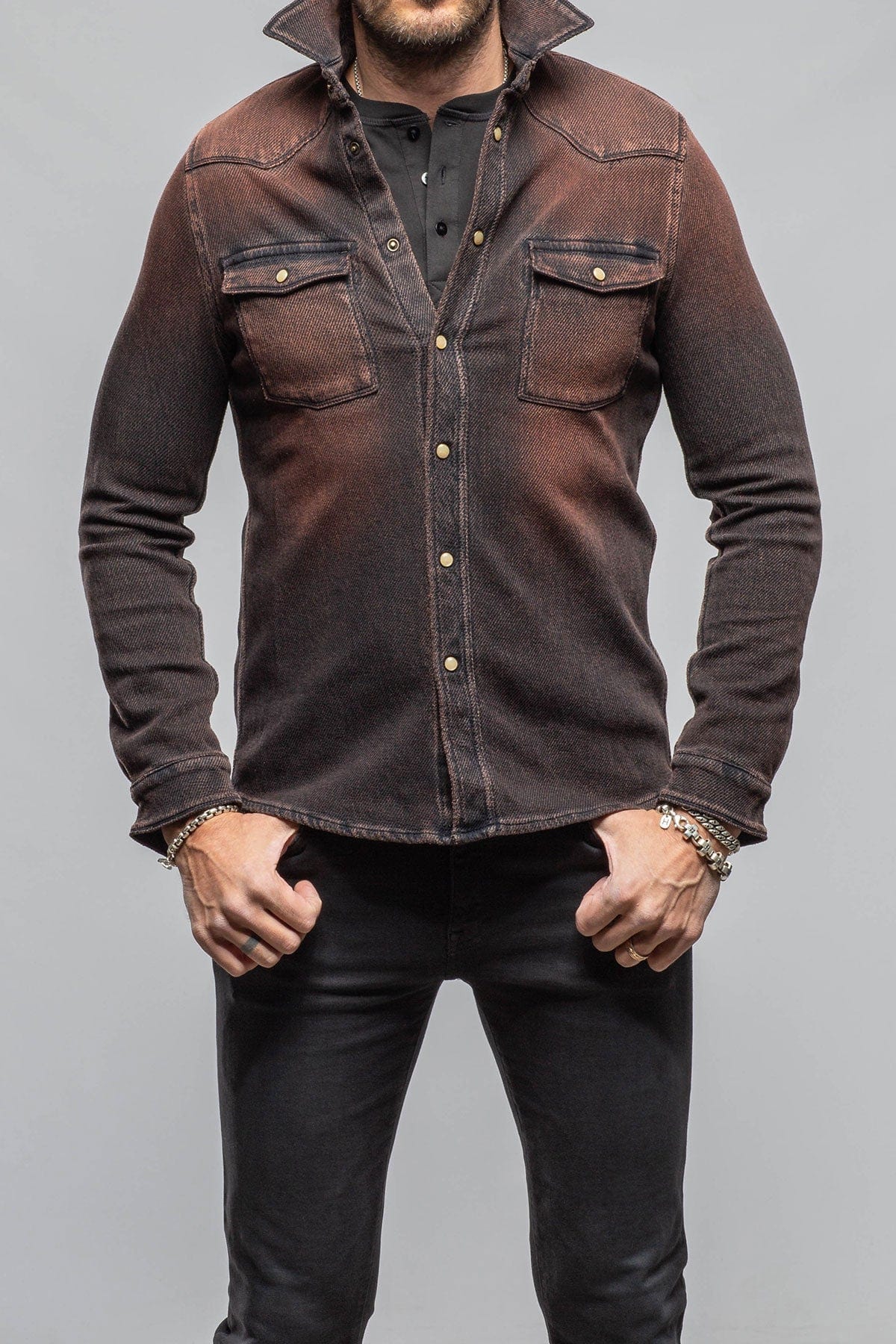Cutter Knit Snap Shirt In Rust - AXEL'S