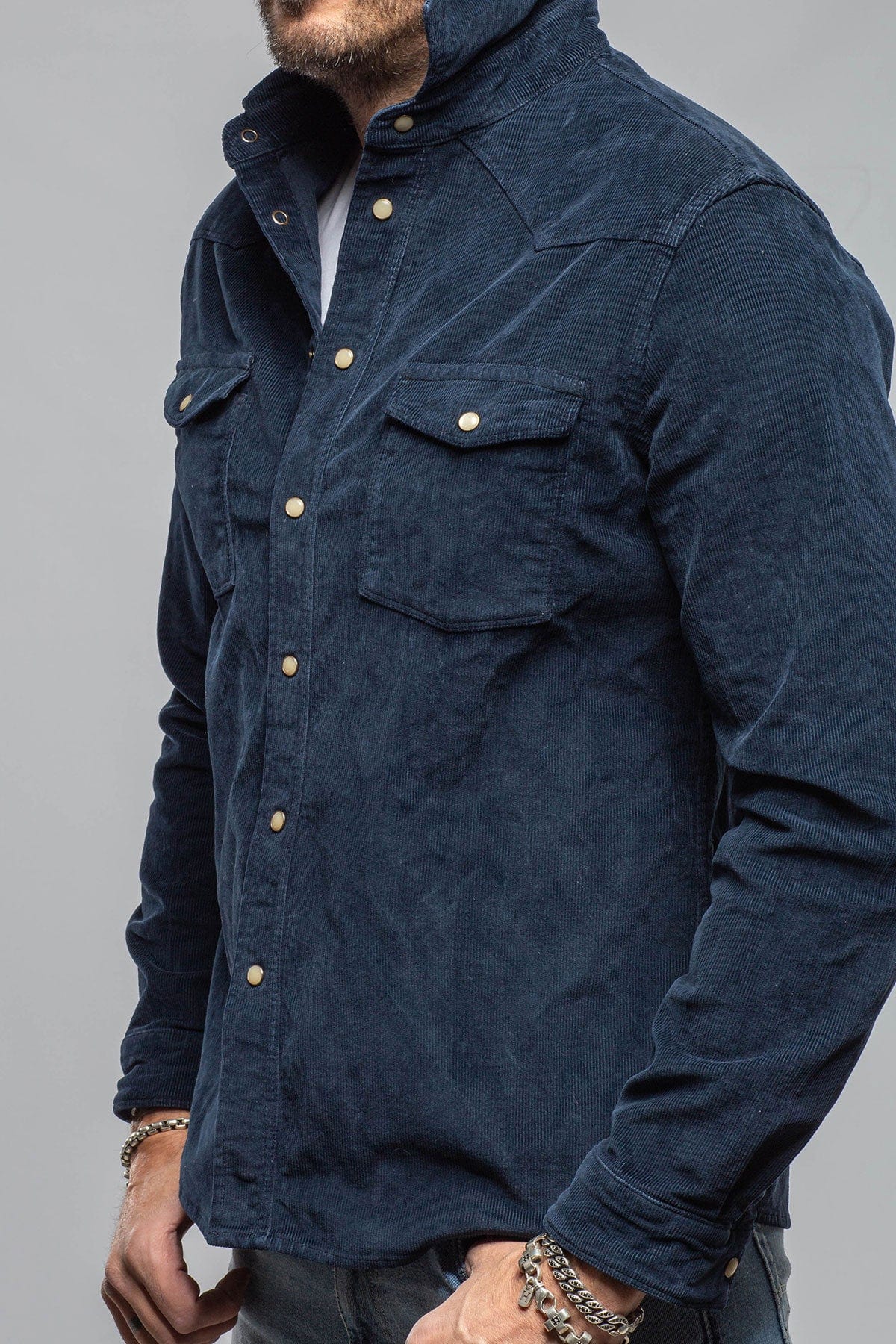 Prime Western Corduroy Snap Shirt In Navy - AXEL'S