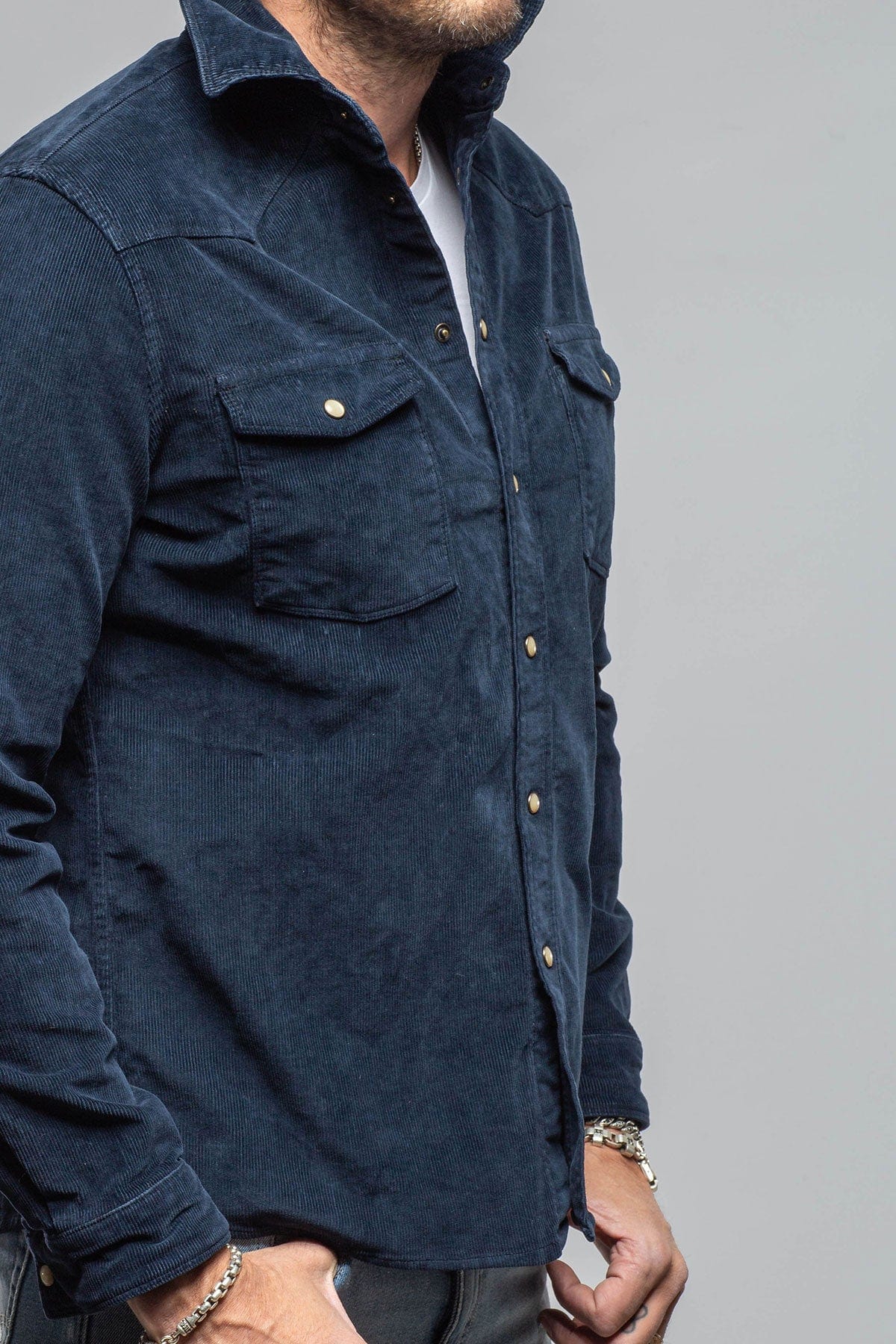 Prime Western Corduroy Snap Shirt In Navy - AXEL'S