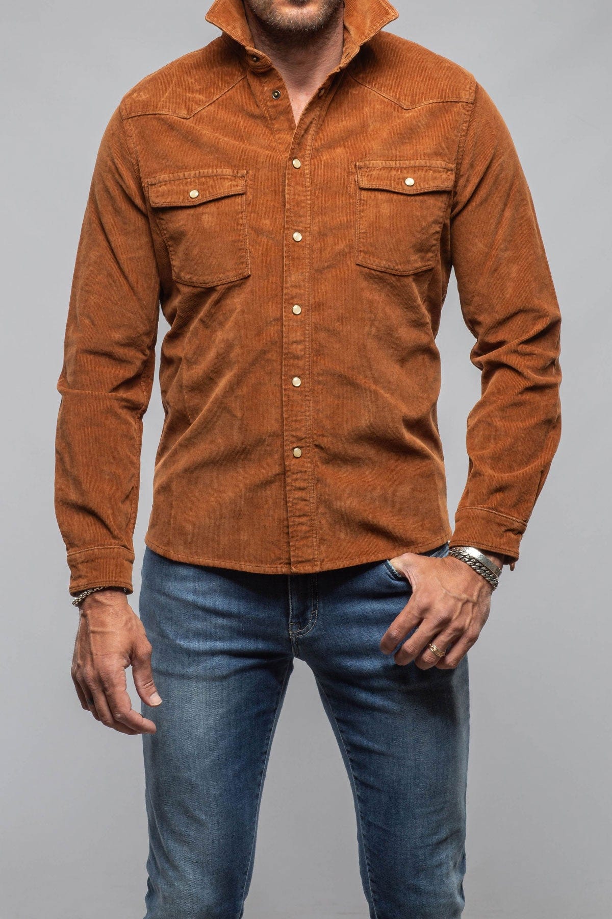 Prime Western Corduroy Snap Shirt In Ruggine - AXEL'S