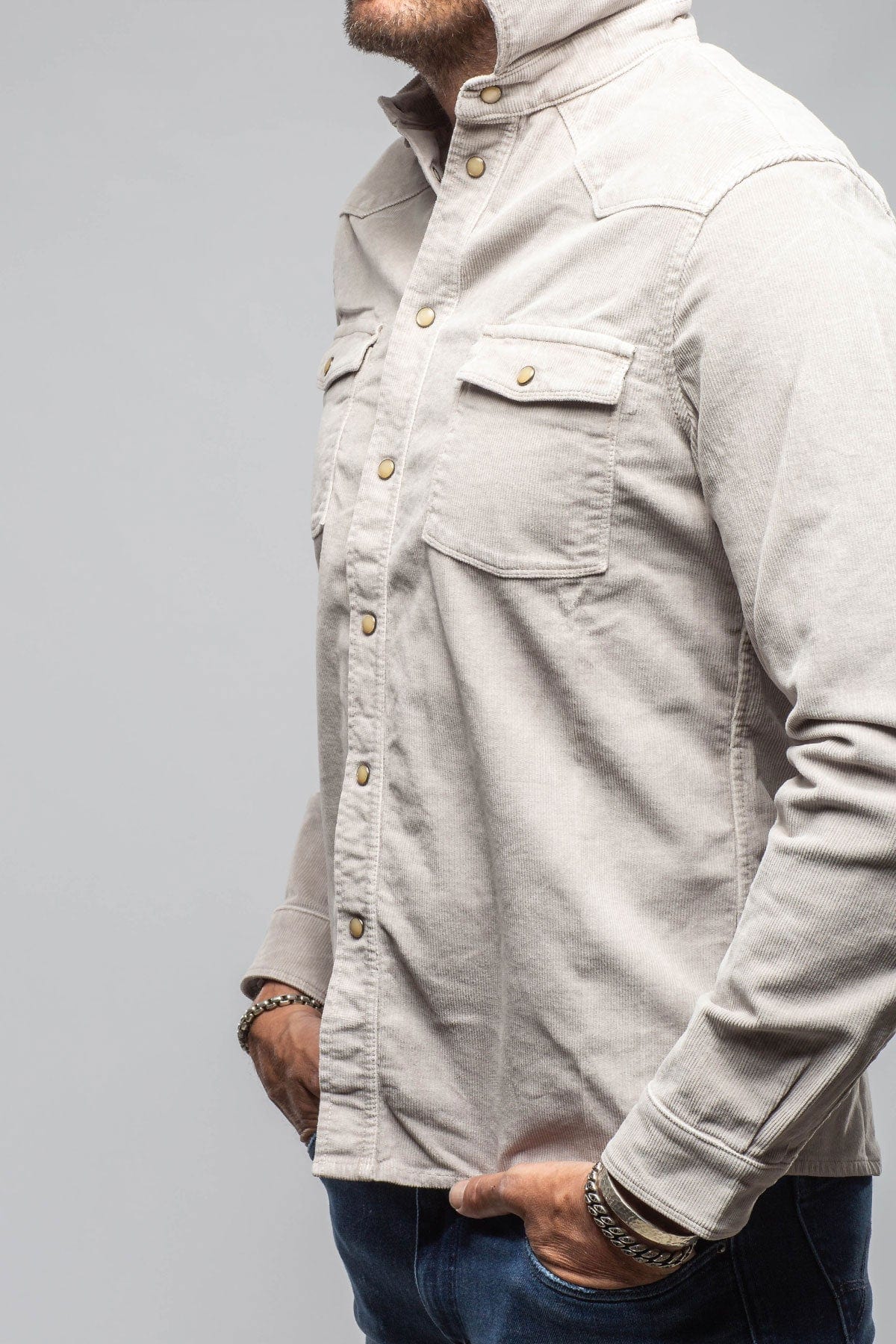 Prime Western Corduroy Snap Shirt In Sasso - AXEL'S