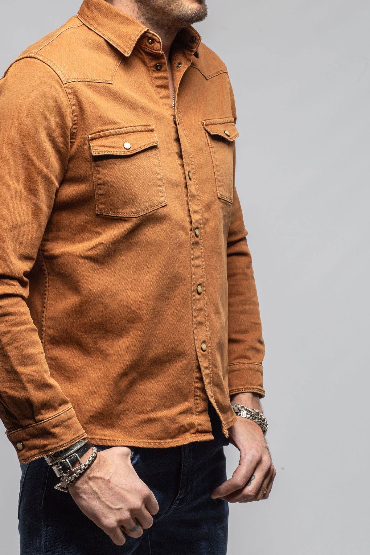 Ranger Colored Denim Snap Shirt In Ruggine - AXEL'S