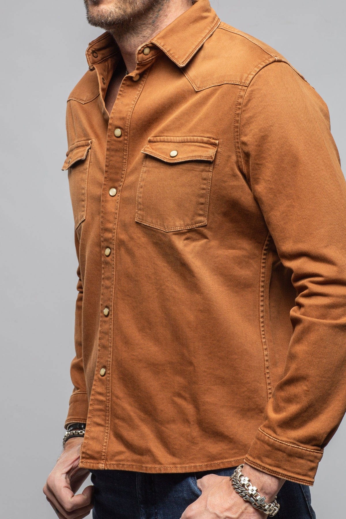 Ranger Colored Denim Snap Shirt In Ruggine - AXEL'S