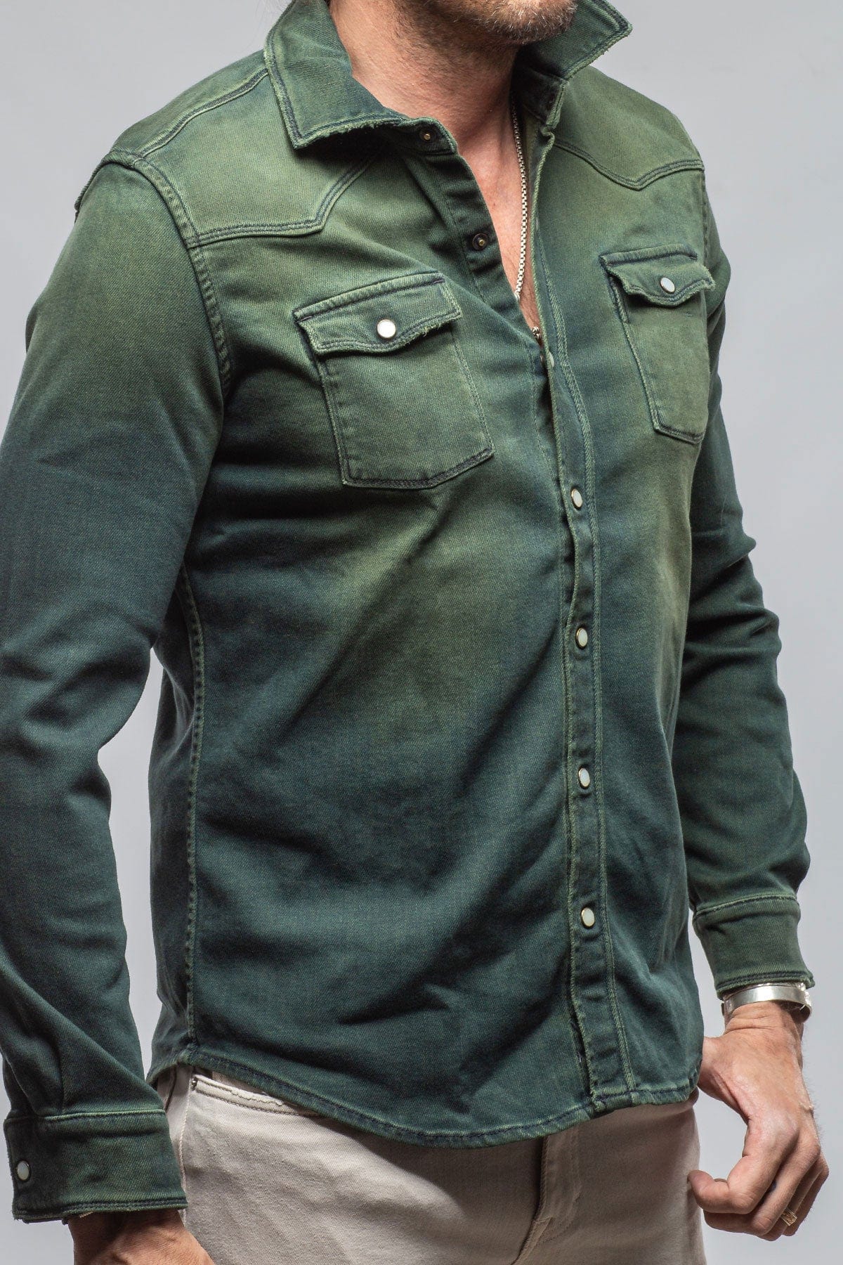 Roper Over-Dyed Western Snap Shirt In Avocado - AXEL'S