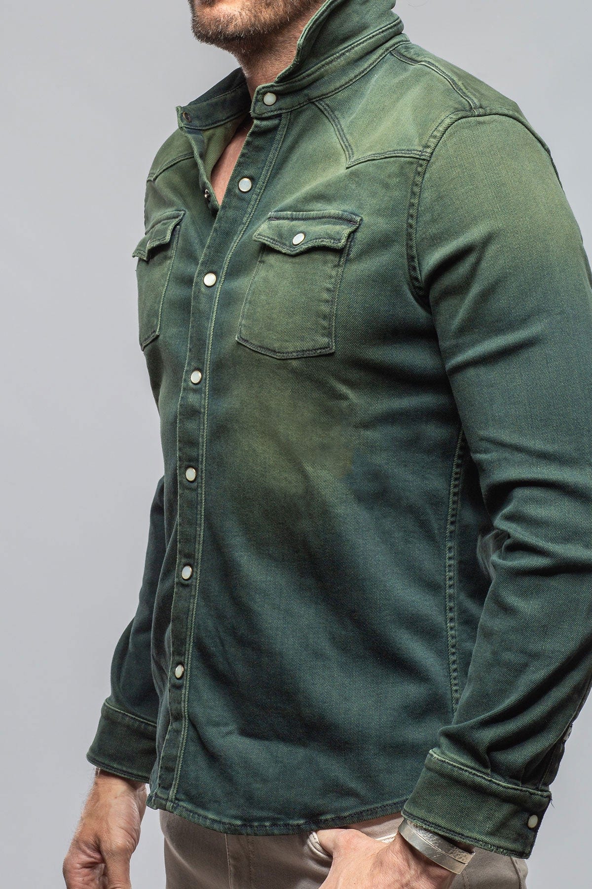 Roper Over-Dyed Western Snap Shirt In Avocado - AXEL'S