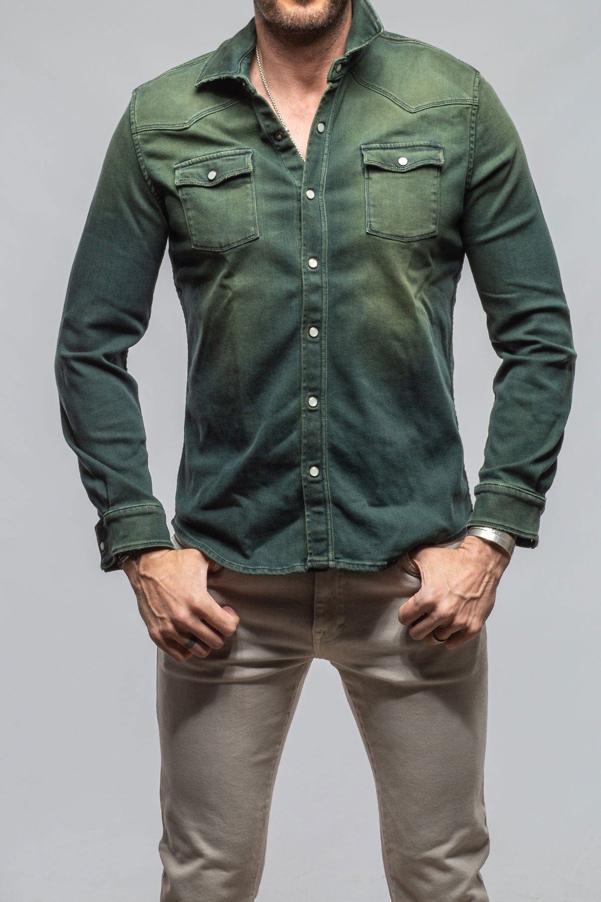 Roper Over-Dyed Western Snap Shirt In Avocado - AXEL'S