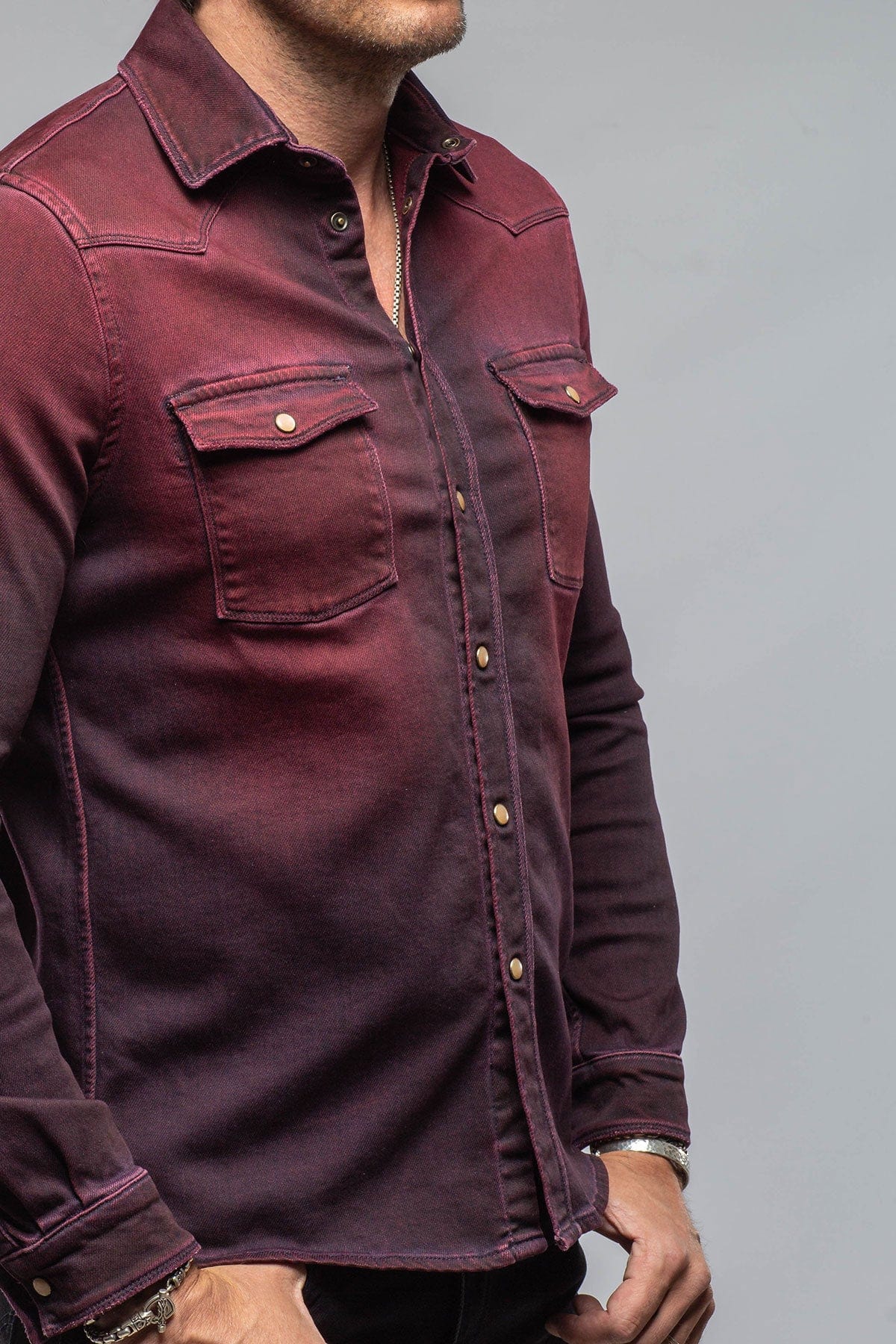 Roper Over-Dyed Western Snap Shirt In Bordeaux - AXEL'S