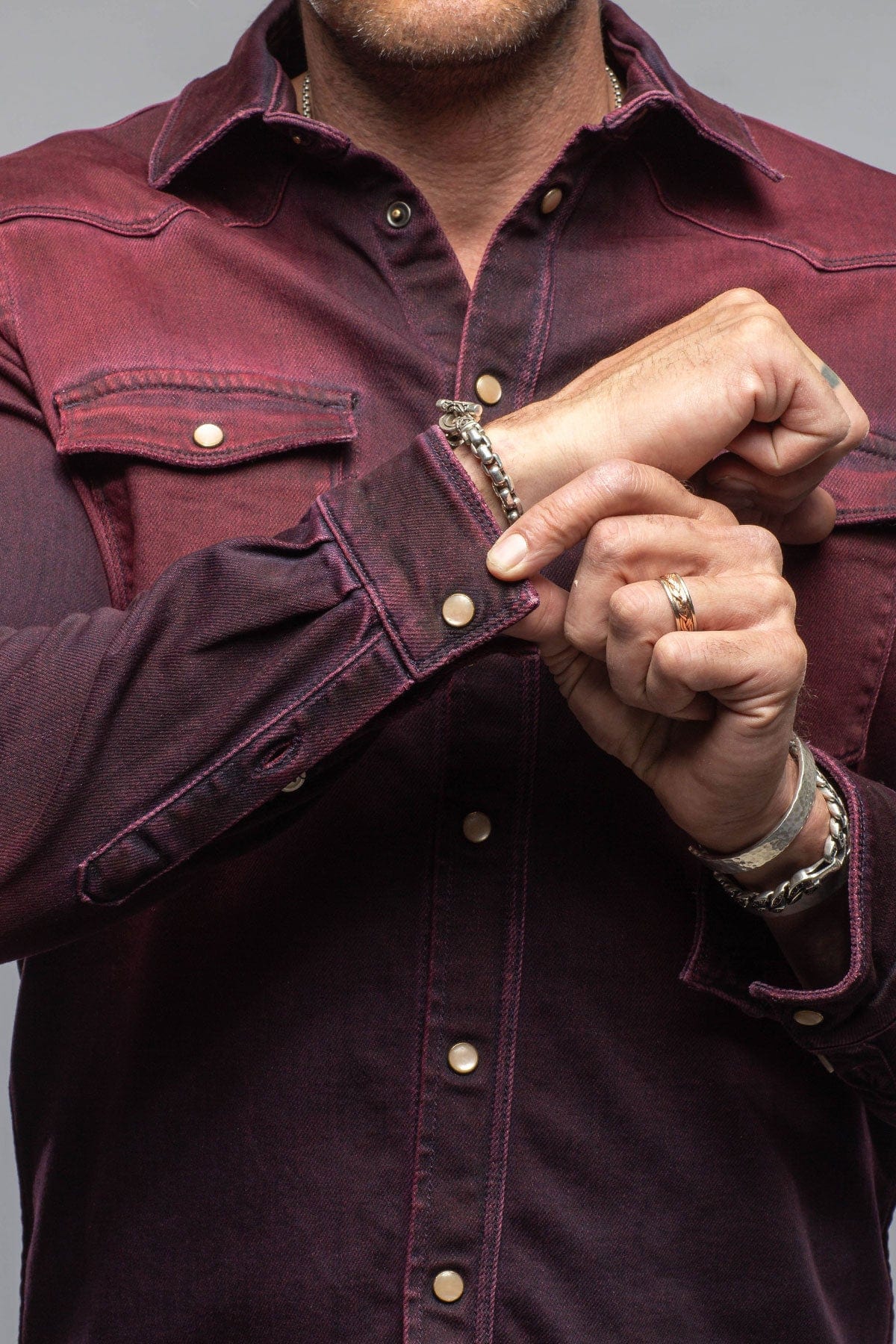 Roper Over-Dyed Western Snap Shirt In Bordeaux - AXEL'S
