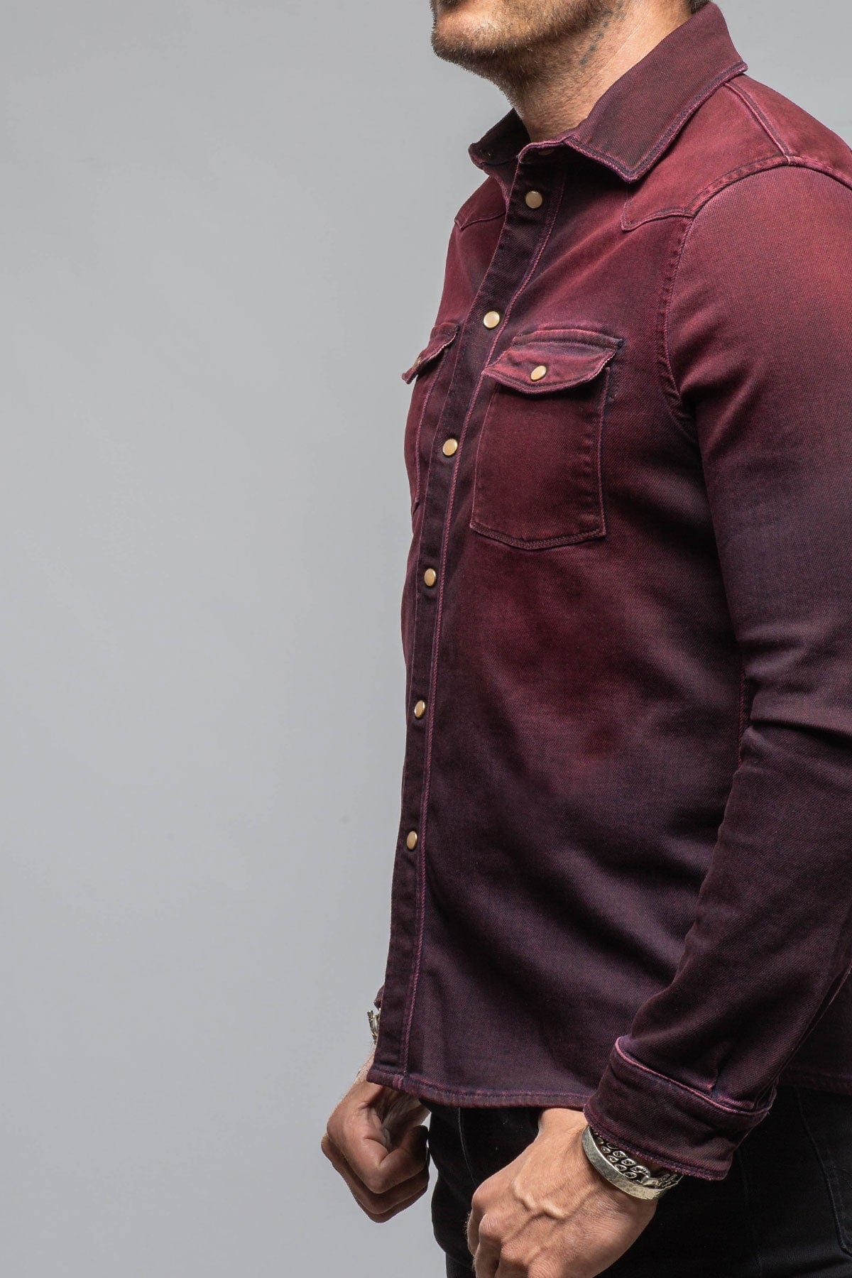 Roper Over-Dyed Western Snap Shirt In Bordeaux - AXEL'S