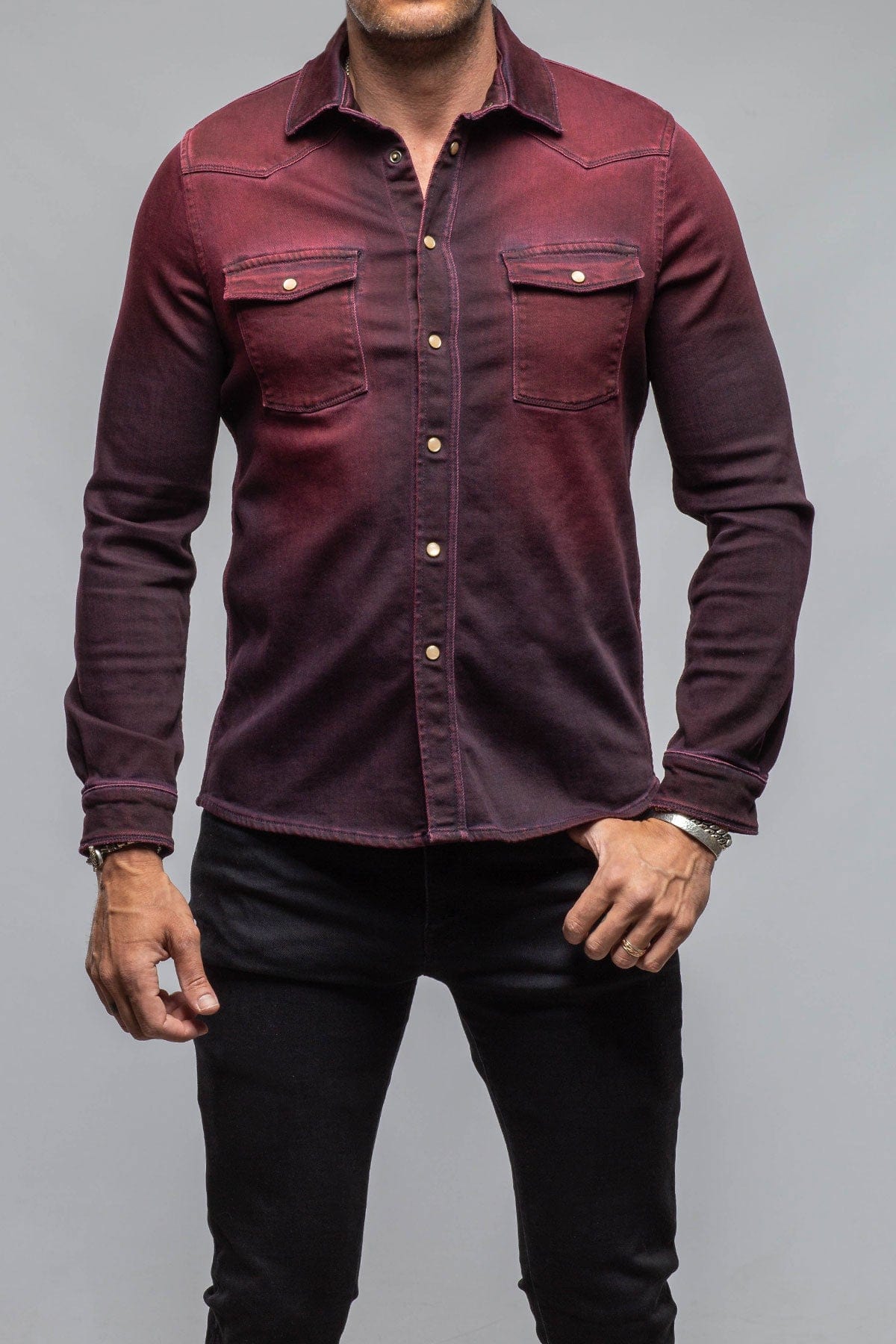 Roper Over-Dyed Western Snap Shirt In Bordeaux - AXEL'S