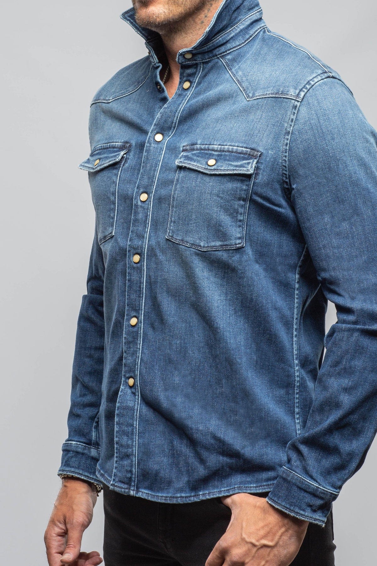 Roper Over-Dyed Western Snap Shirt In Medium Dark Blue - AXEL'S