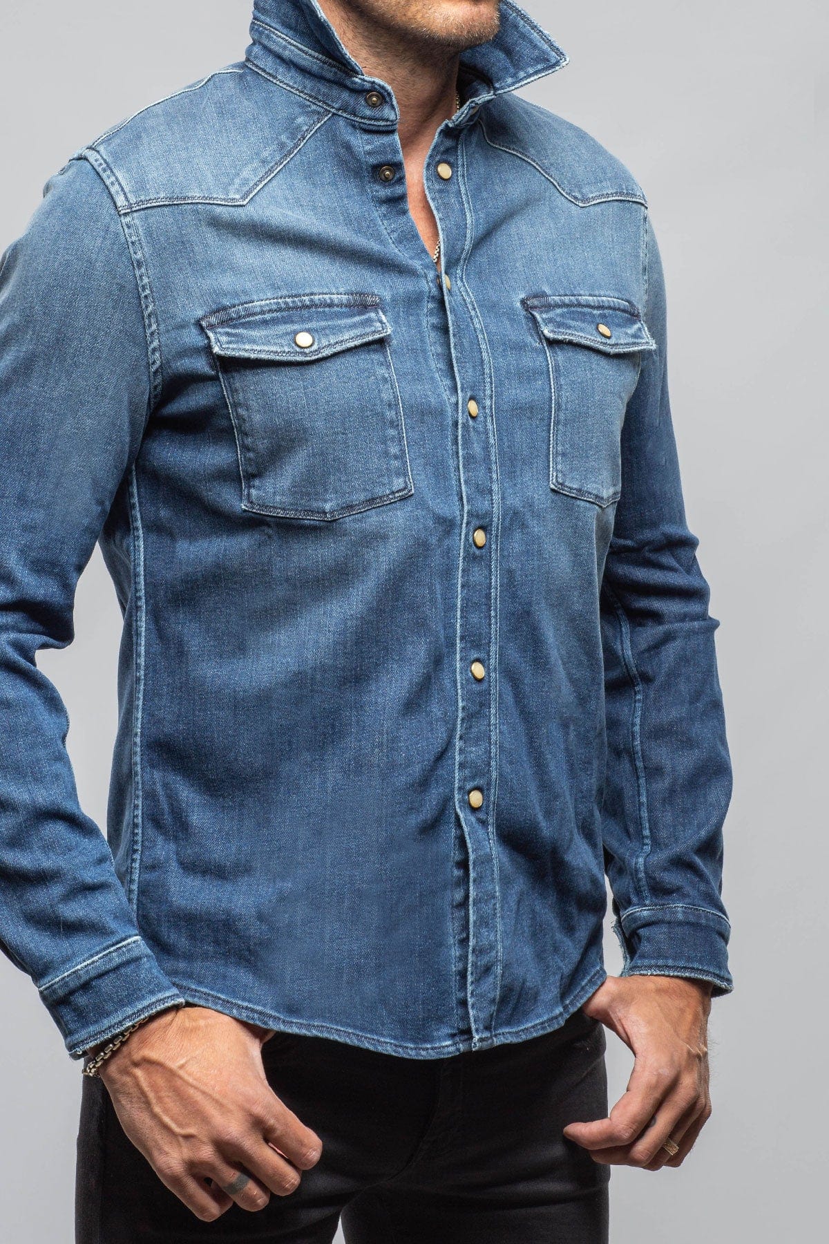 Roper Over-Dyed Western Snap Shirt In Medium Dark Blue - AXEL'S