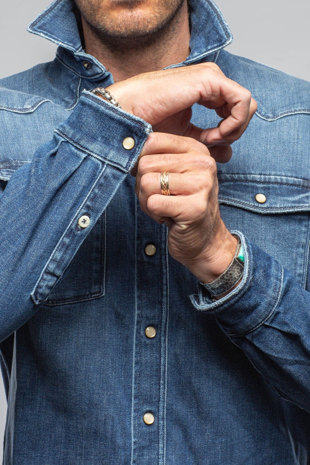 Roper Over-Dyed Western Snap Shirt In Medium Dark Blue - AXEL'S