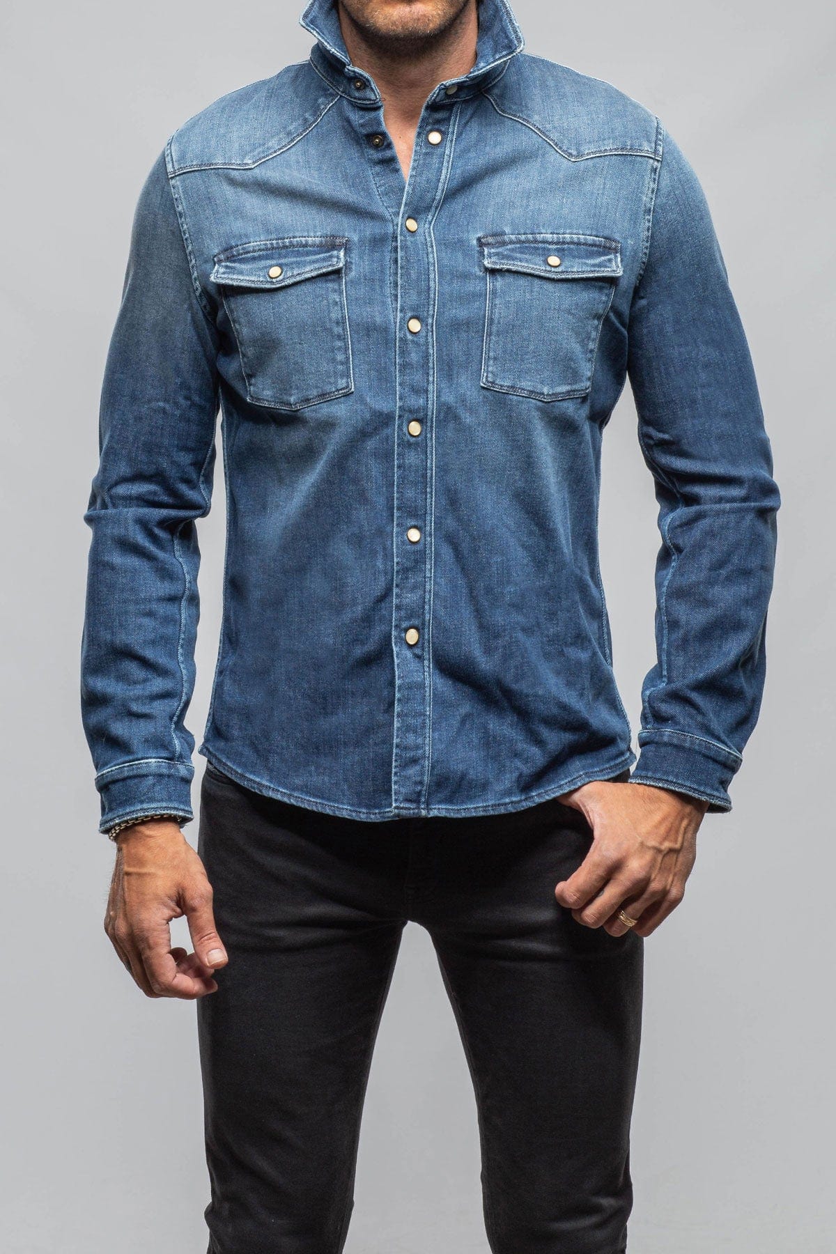 Roper Over-Dyed Western Snap Shirt In Medium Dark Blue - AXEL'S