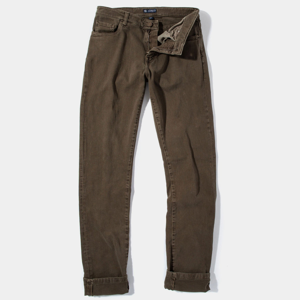 Axel's Premium Denim | Taos Slim Cotton/Linen Denim in Army | Mens - Pants - 5 Pocket