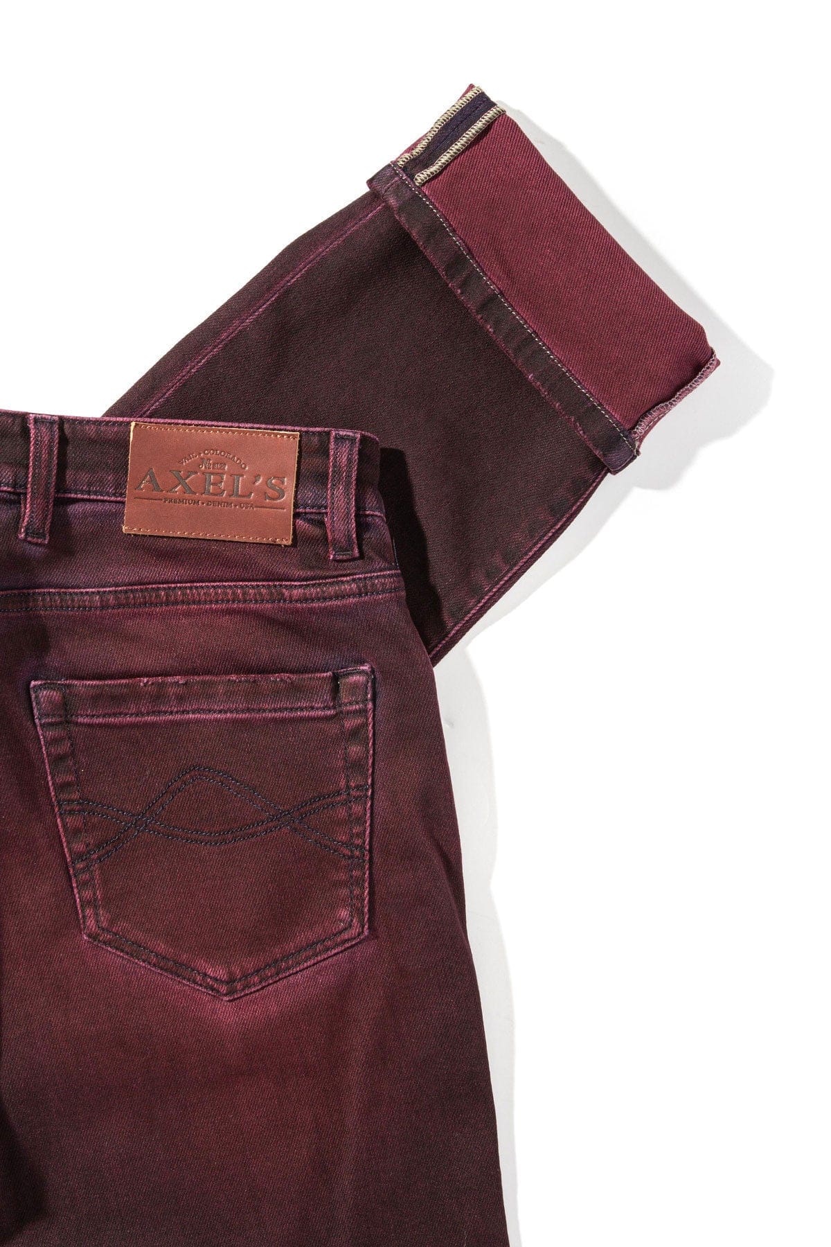 Waylon Over-Dyed Stretch Denim In Bordeaux - AXEL'S