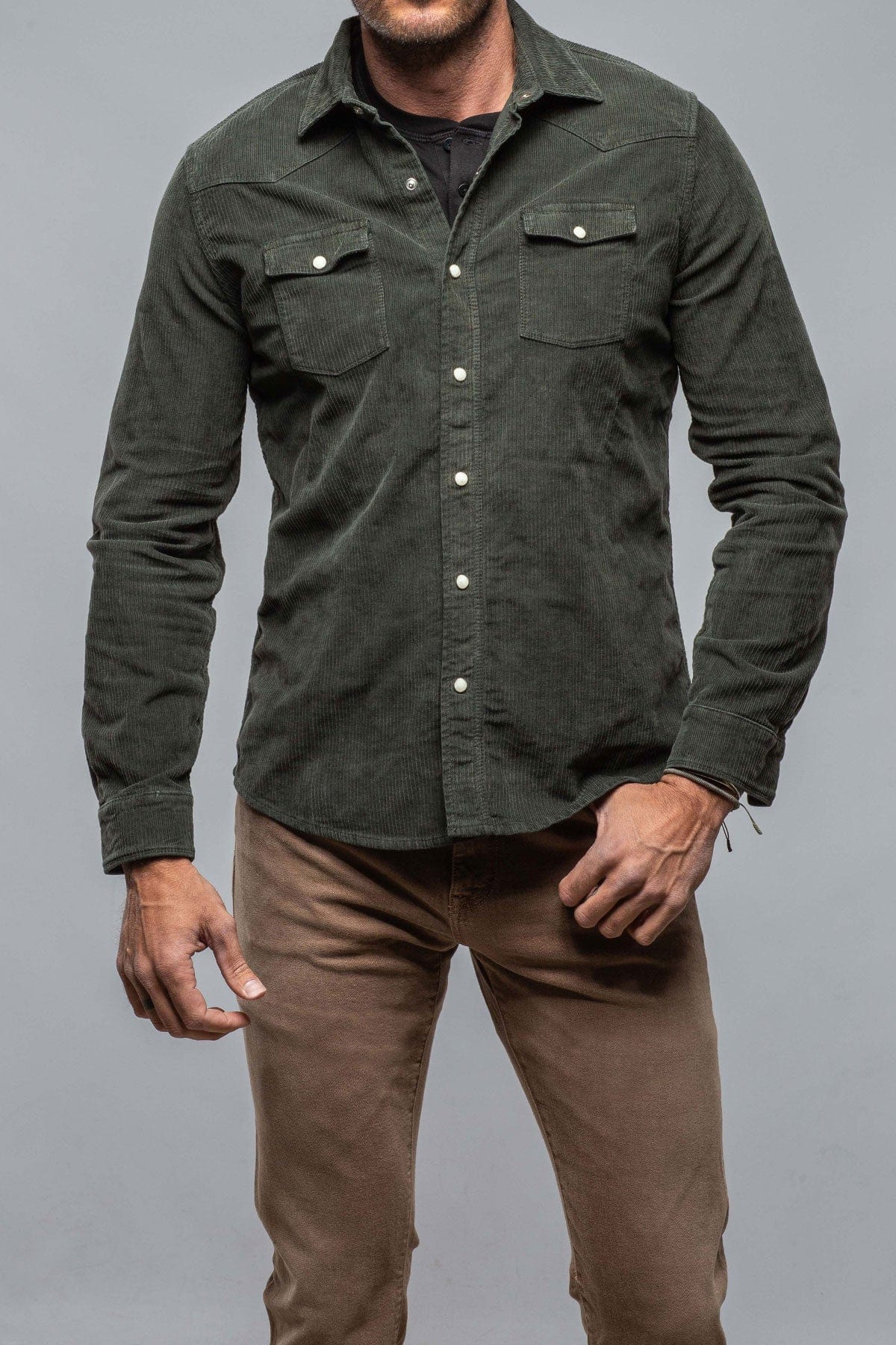 Brooks Corduroy Snap Shirt In Muschio - AXEL'S